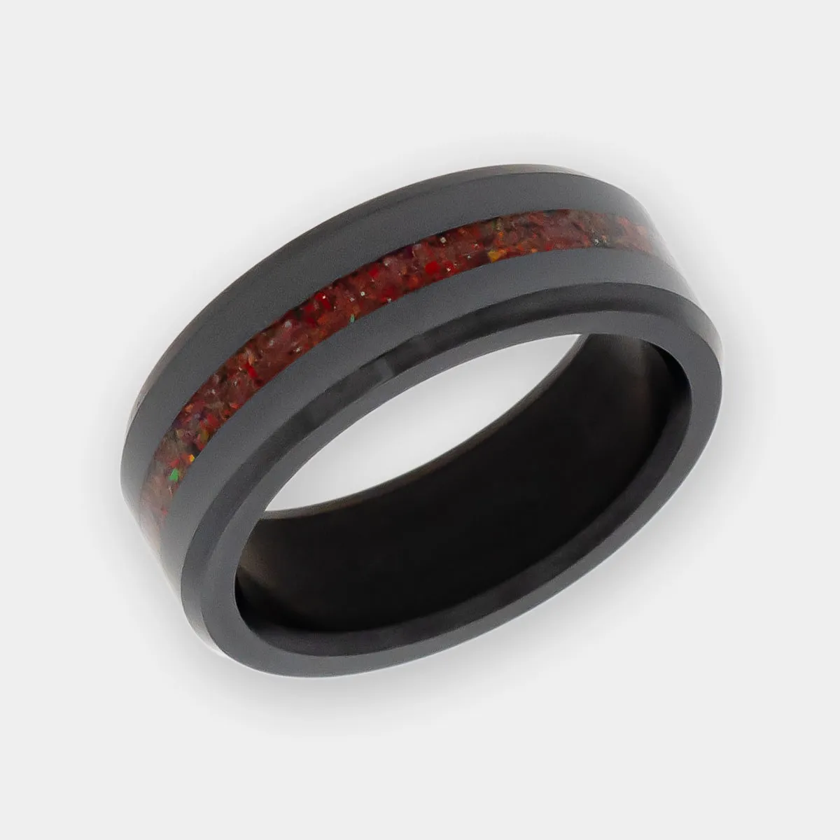 Black Diamond - Men’s Ring 8mm - Magma Opal Inlay - ARES - Elysium Black Diamond sold by Elysium Black Diamond