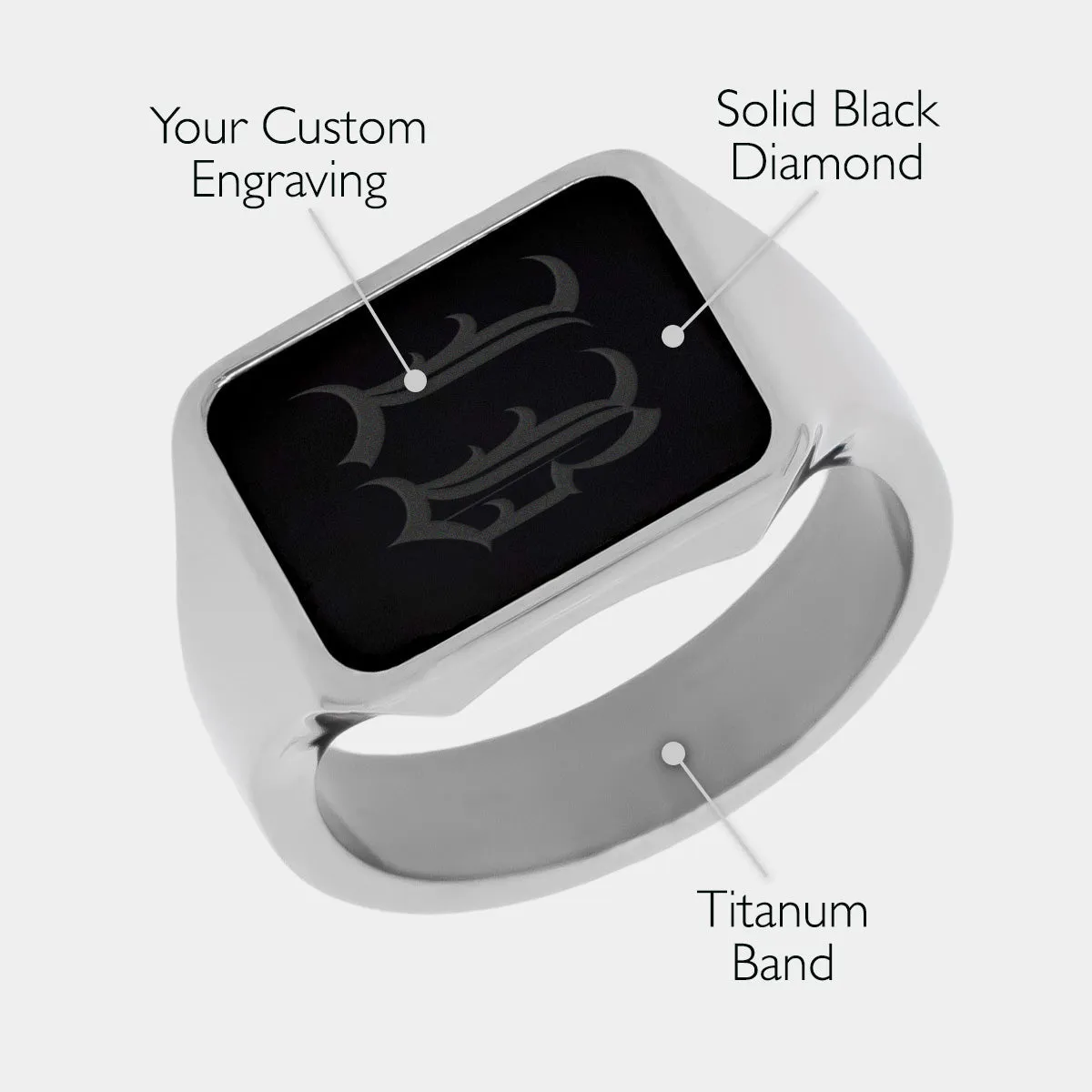 Black Diamond - Men’s Ring 8mm - Titanium Band w Custom Black Diamond Signet - PERSEUS - Elysium Black Diamond sold by Elysium Black Diamond product image thumbnail 2
