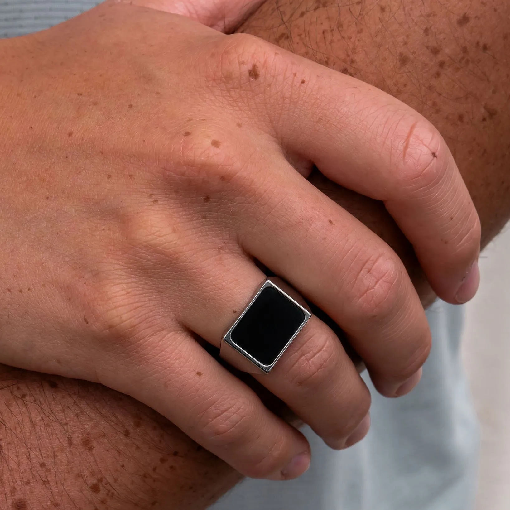 Black Diamond - Men’s Ring 8mm - Titanium Band w Custom Black Diamond Signet - PERSEUS - Elysium Black Diamond sold by Elysium Black Diamond product image thumbnail 3