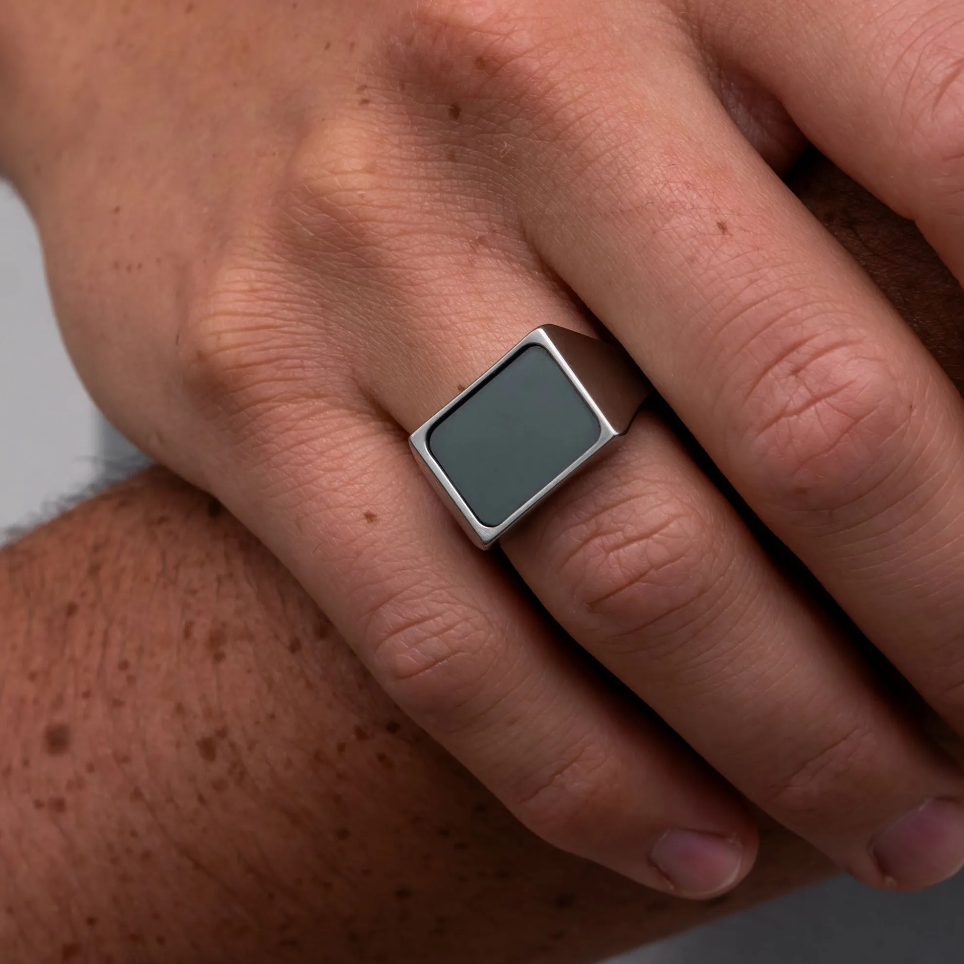 Black Diamond - Men’s Ring 8mm - Titanium Band w Custom Black Diamond Signet - PERSEUS - Elysium Black Diamond sold by Elysium Black Diamond product image thumbnail 4