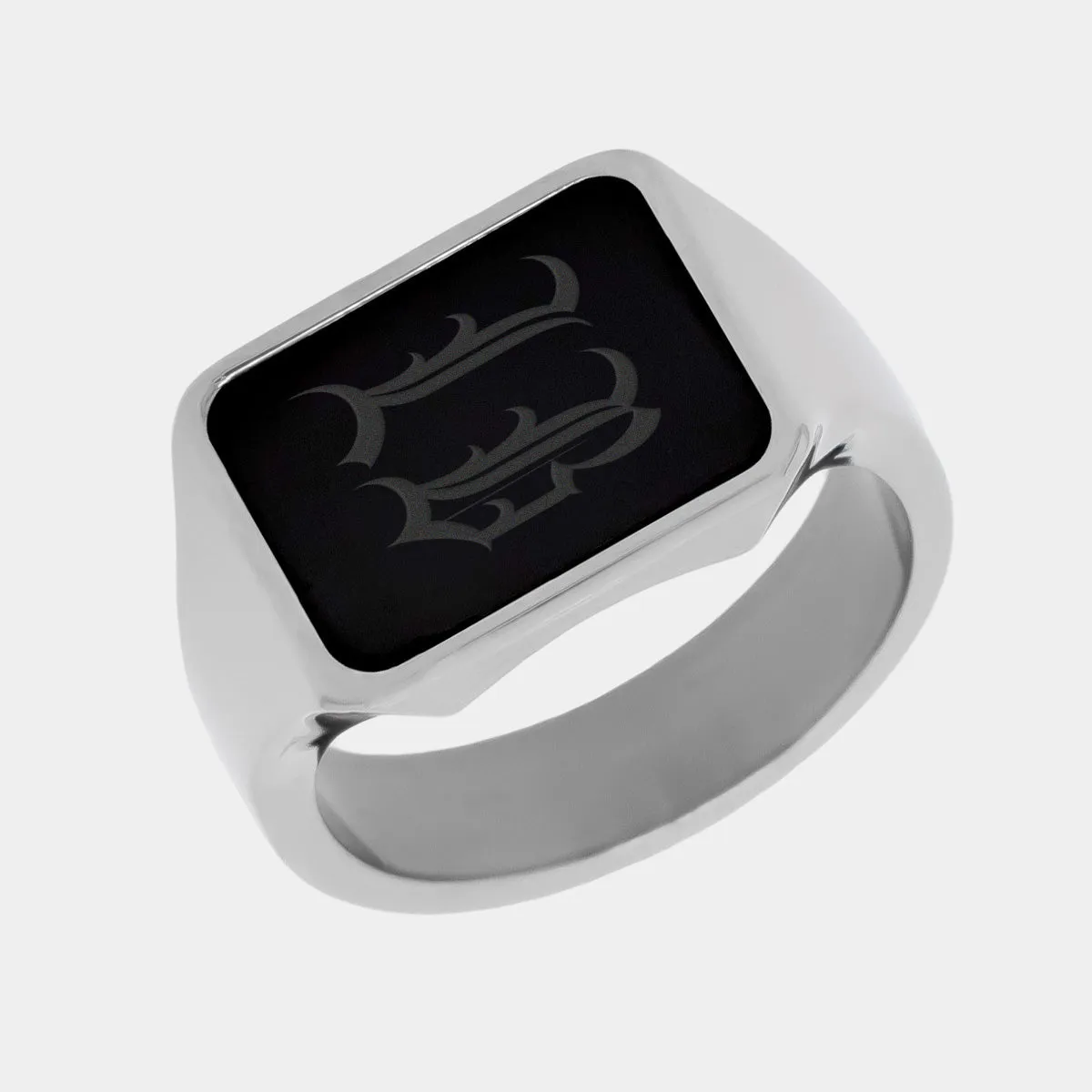 Black Diamond - Men’s Ring 8mm - Titanium Band w Custom Black Diamond Signet - PERSEUS - Elysium Black Diamond sold by Elysium Black Diamond