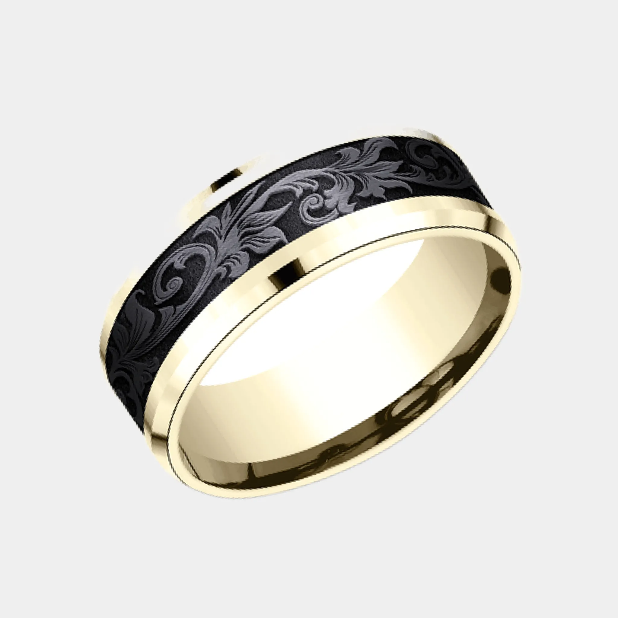 Men's Wedding Band | The Royal | 14K Yellow Gold with Black Titanium | Elysium sold by Elysium Black Diamond