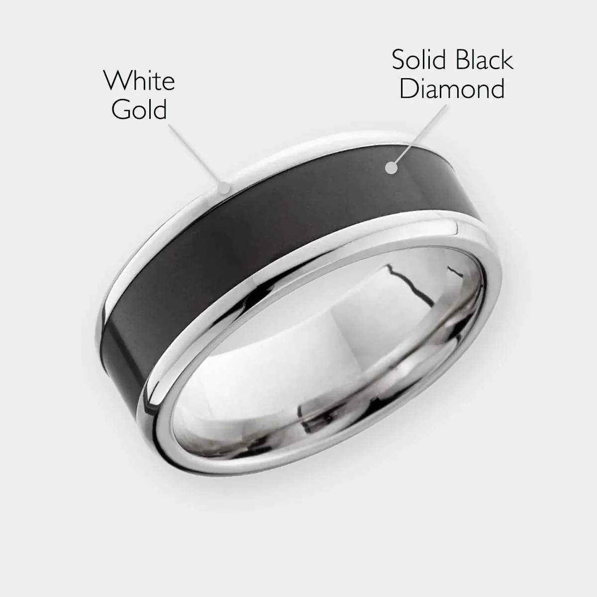 IMPERIUM ARES - 8mm - Size 9.5 - Matte Finish 14K White Gold w/ Black Diamond Inlay - SHIPS WITHIN 2 BUSINESS DAYS sold by Elysium Black Diamond product image thumbnail 2