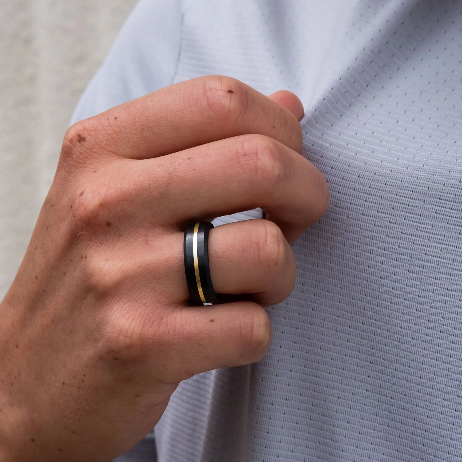 ARES - 7mm - Size 11.5 - Matte Finish 24k Yellow Gold Inlay - SHIPS WITHIN 2 BUSINESS DAYS sold by Elysium Black Diamond product image thumbnail 3