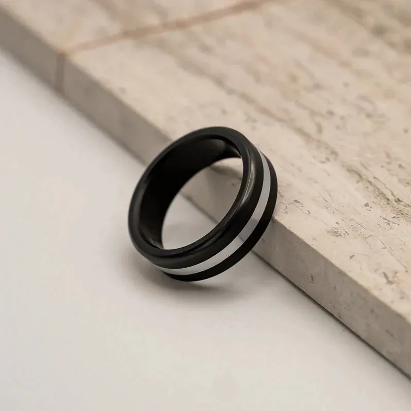 ARES - 8mm - Size 9.5 - Matte Finish - Platinum Inlay - SHIPS WITHIN 2 BUSINESS DAYS sold by Elysium Black Diamond product image thumbnail 5