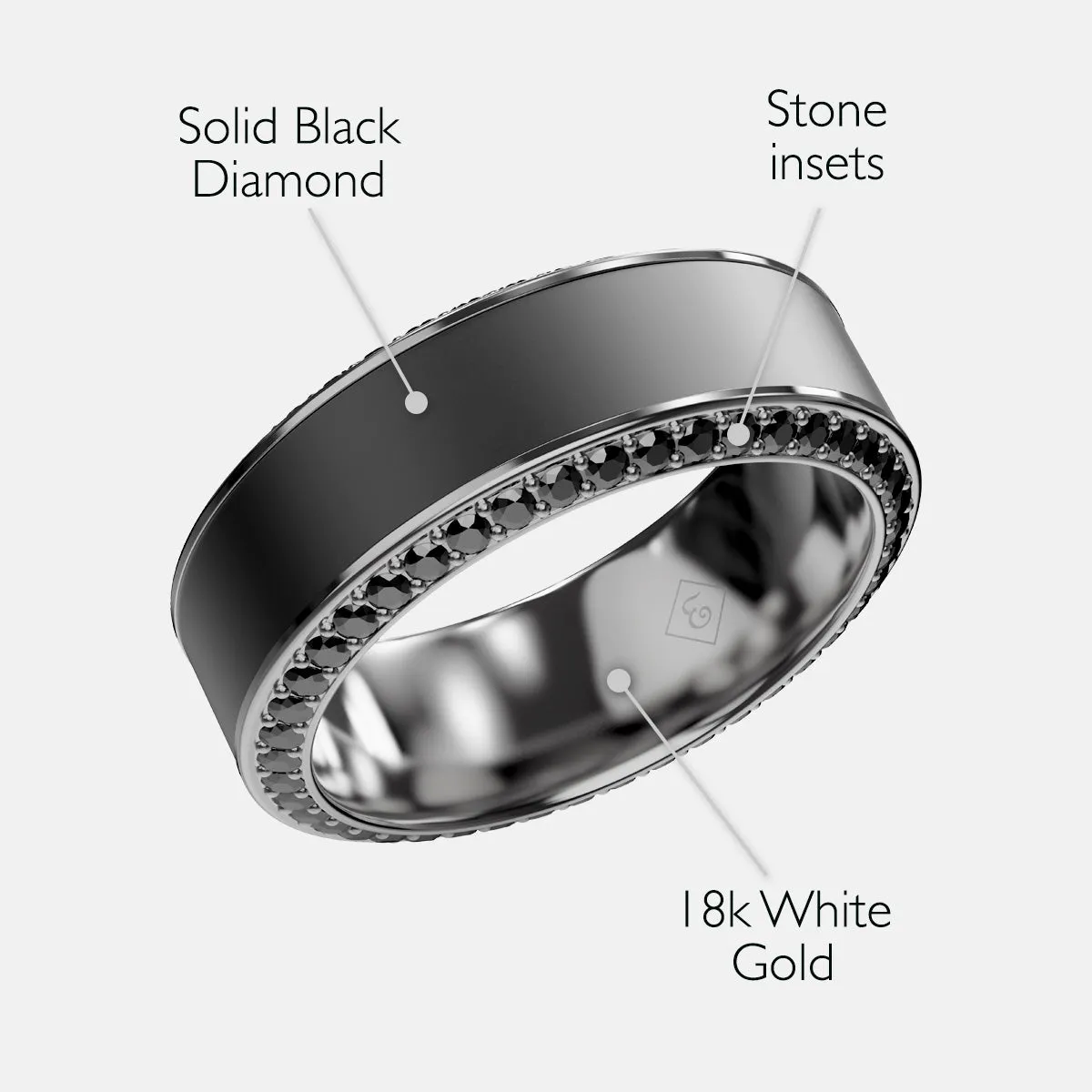 HELIOS - 8mm - Size 10.5 - Polished Finish - Platinum Band w Black Diamond inlay and Diamond Insets - SHIPS WITHIN 2 BUSINESS DAYS sold by Elysium Black Diamond product image thumbnail 2