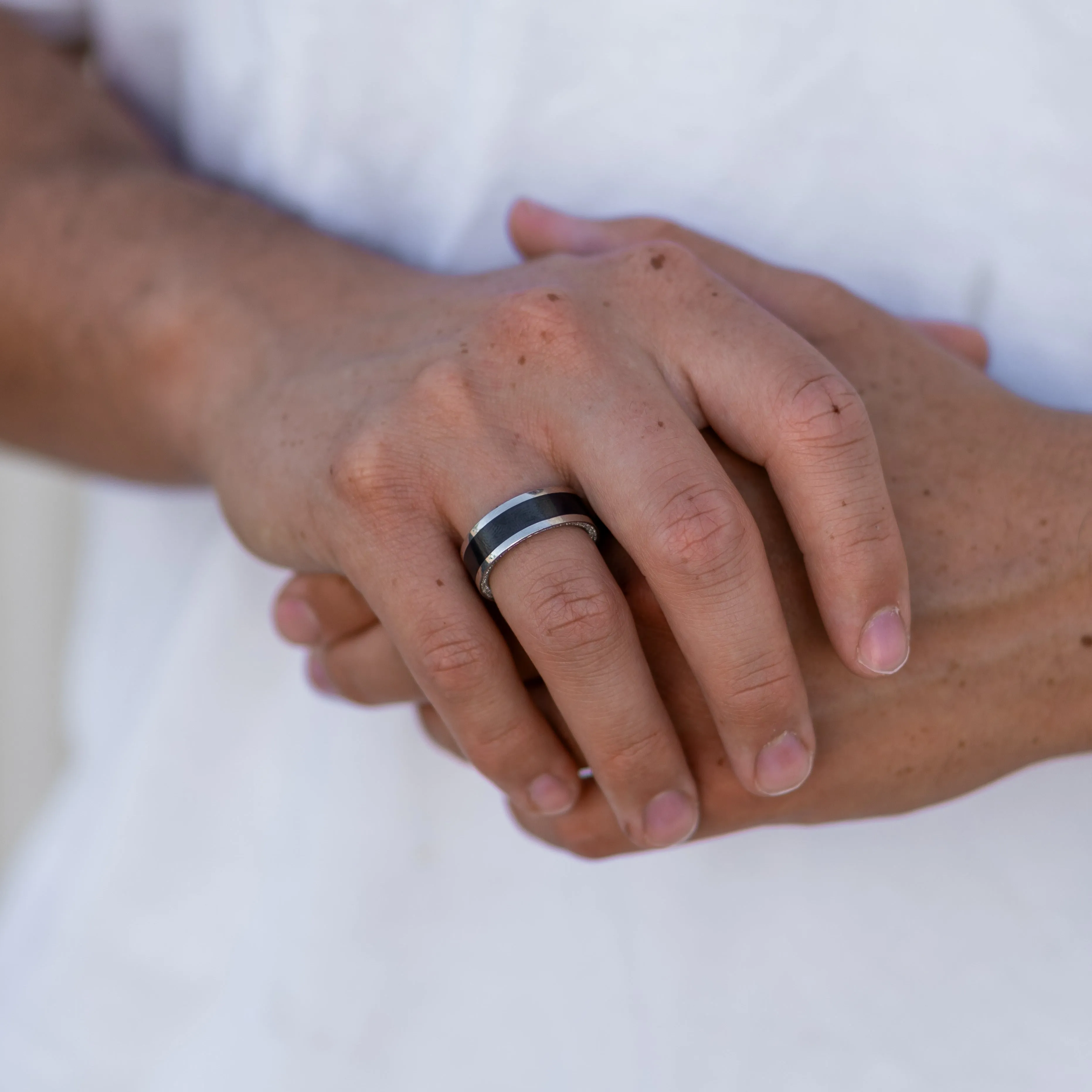 ZEUS 8mm - Size 10 - Polish Finish - 14K White Gold Band w Black Diamond inlay and Diamond Insets - SHIPS WITHIN 2 BUSINESS DAYS sold by Elysium Black Diamond product image thumbnail 5