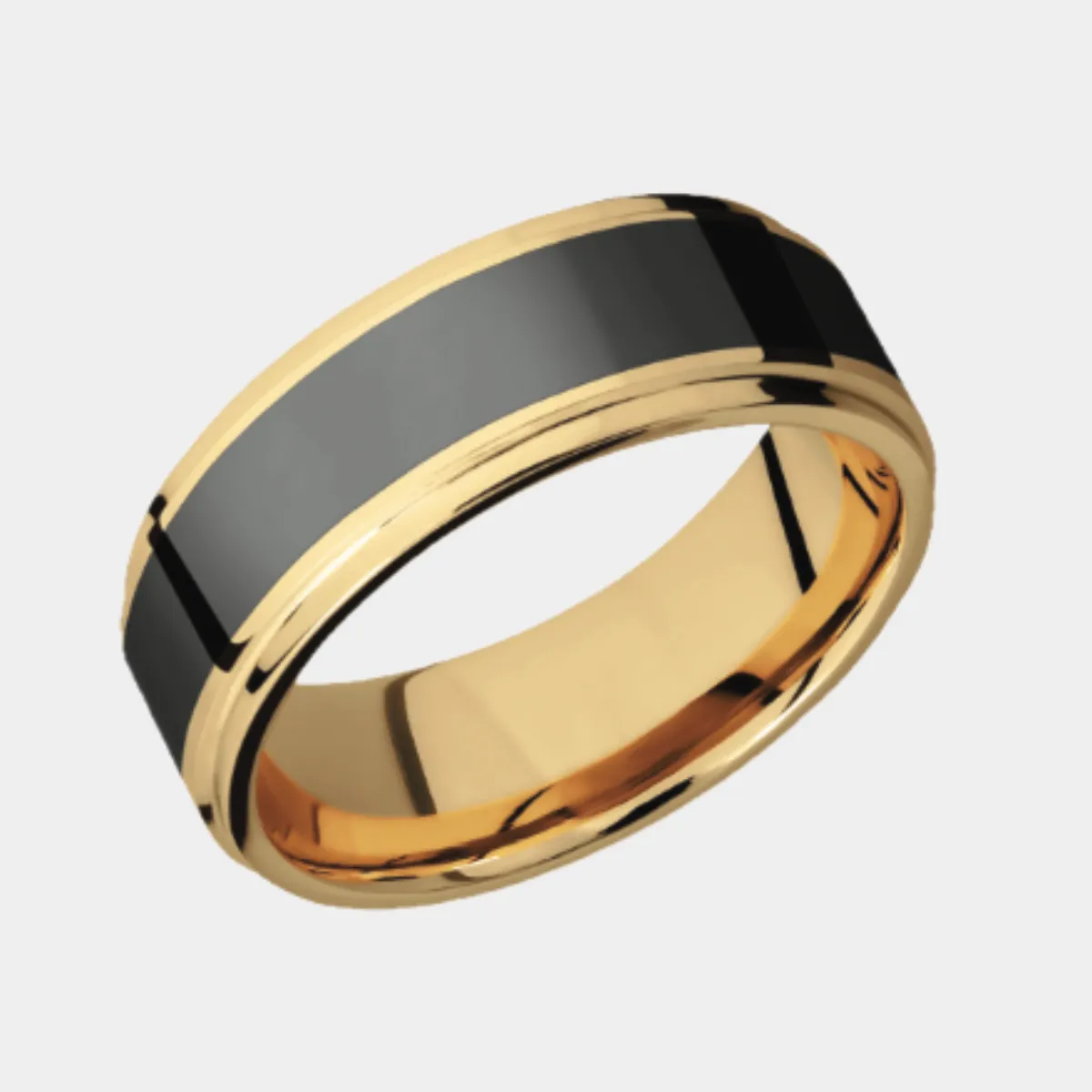 TRITON - 8mm - Size 13 - Matte Finish 14K Yellow Gold w/ Black Diamond Inlay - SHIPS WITHIN 2 BUSINESS DAYS sold by Elysium Black Diamond