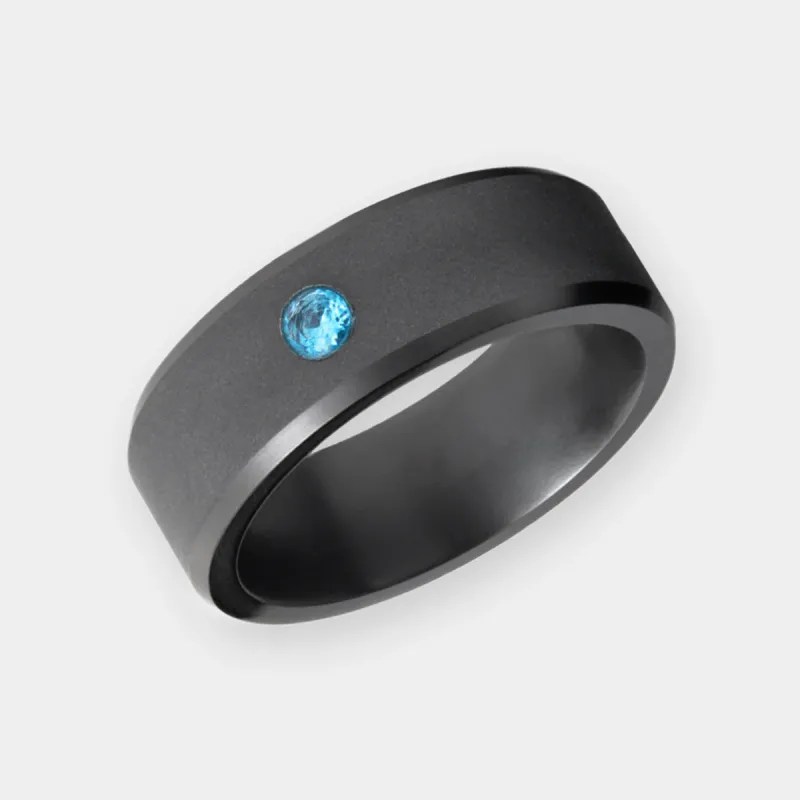 ARES 8mm - Size 11 - Satin Finish Blue Diamond Inset - SHIPS WITHIN 2 BUSINESS DAYS sold by Elysium Black Diamond