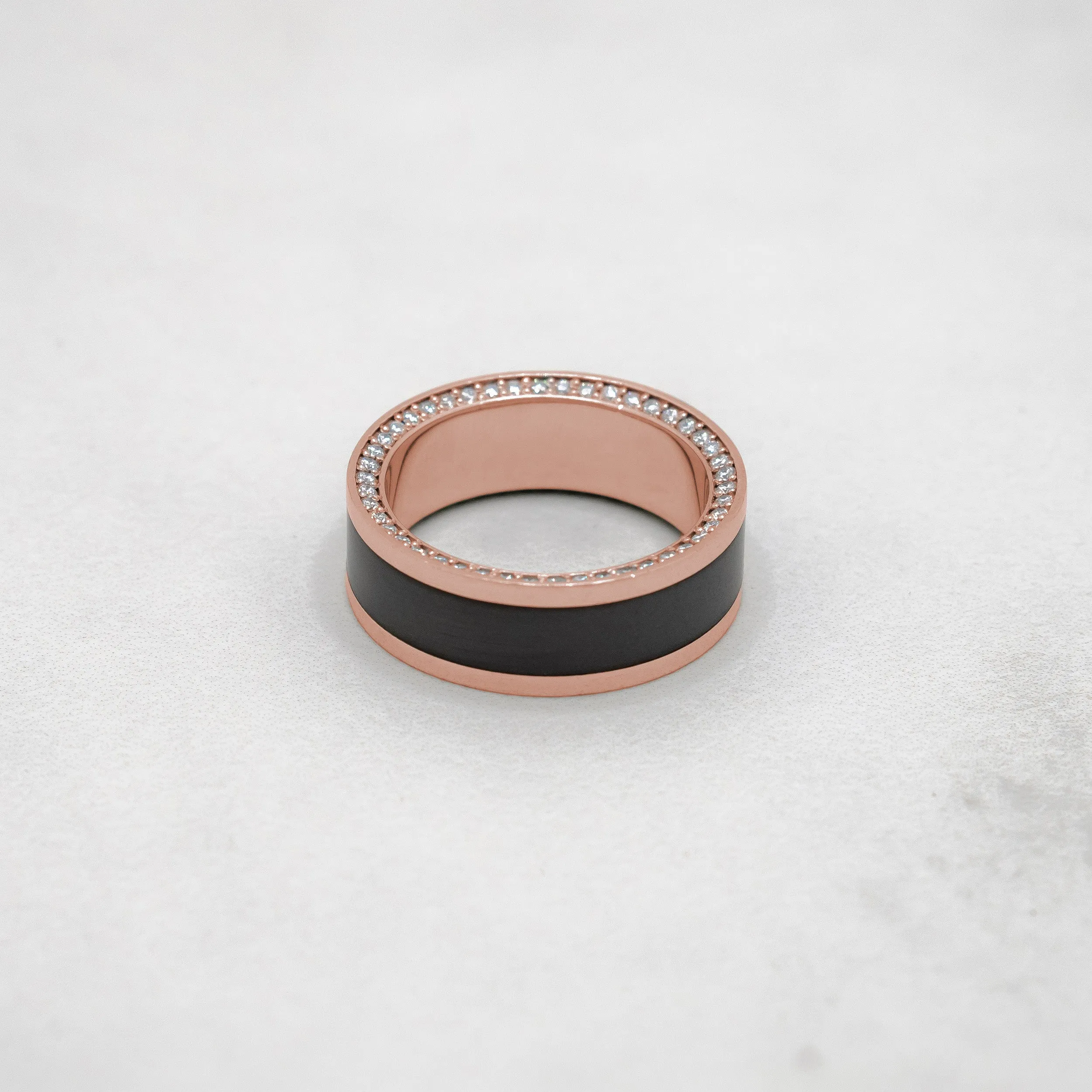 Black Diamond - Men’s Ring 8mm - Rose Gold Band w Black Diamond inlay and Diamond Insets - ZEUS - Elysium Black Diamond sold by Elysium Black Diamond product image thumbnail 5