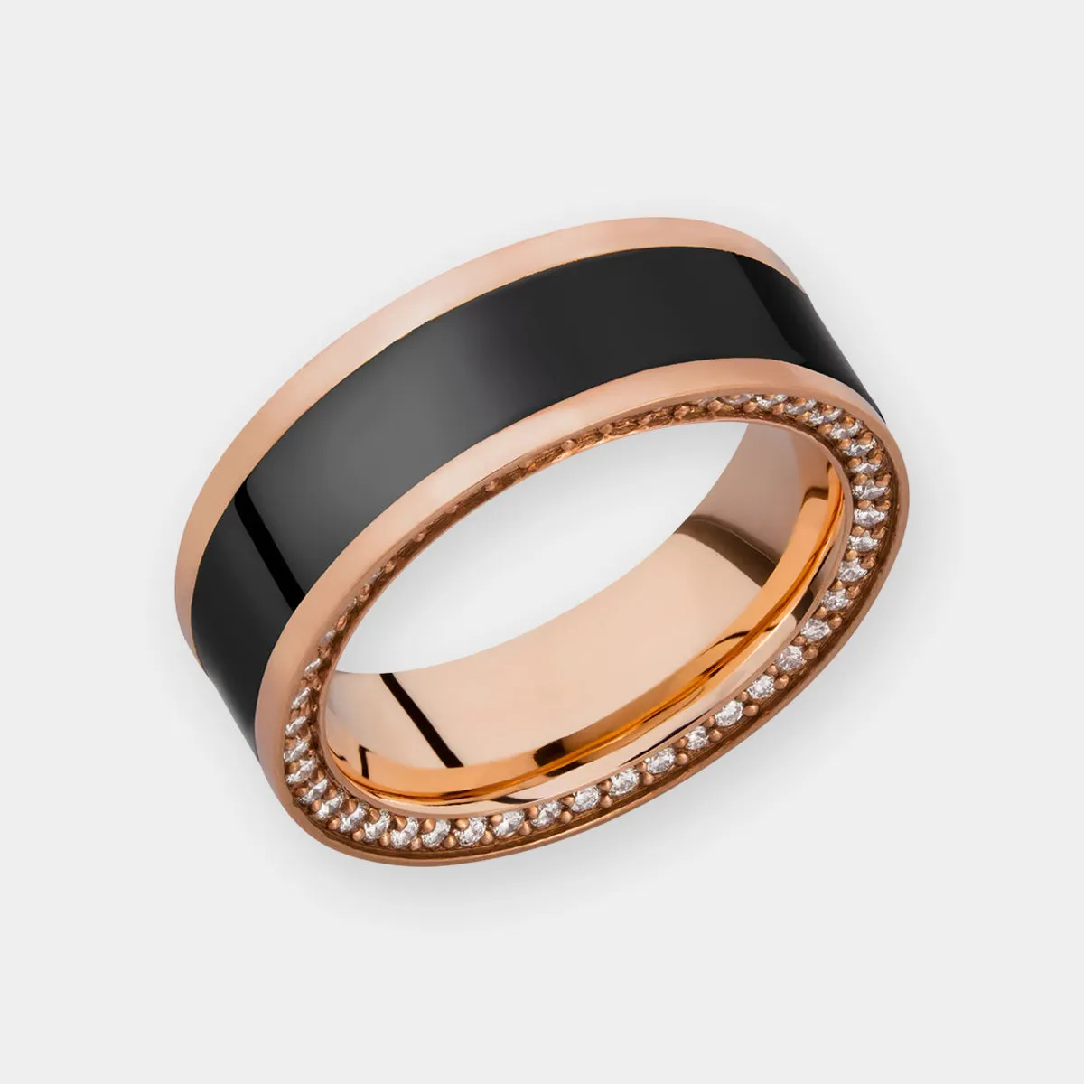Black Diamond - Men’s Ring 8mm - Rose Gold Band w Black Diamond inlay and Diamond Insets - ZEUS - Elysium Black Diamond sold by Elysium Black Diamond
