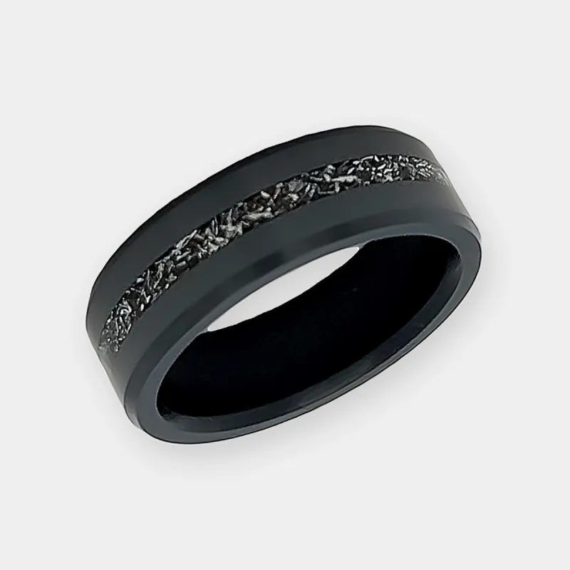 ARES 8mm - Size 9.5 - Matte Authentic Muonionalausta Meteorite Inlay - SHIPS WITHIN 2 BUSINESS DAYS sold by Elysium Black Diamond