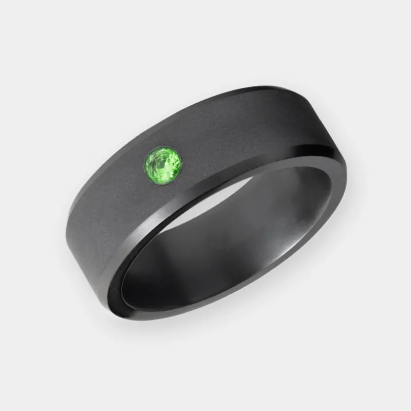ARES 8mm - Size 9.5 - Polished Finish Green Diamond Inset - SHIPS WITHIN 2 BUSINESS DAYS sold by Elysium Black Diamond