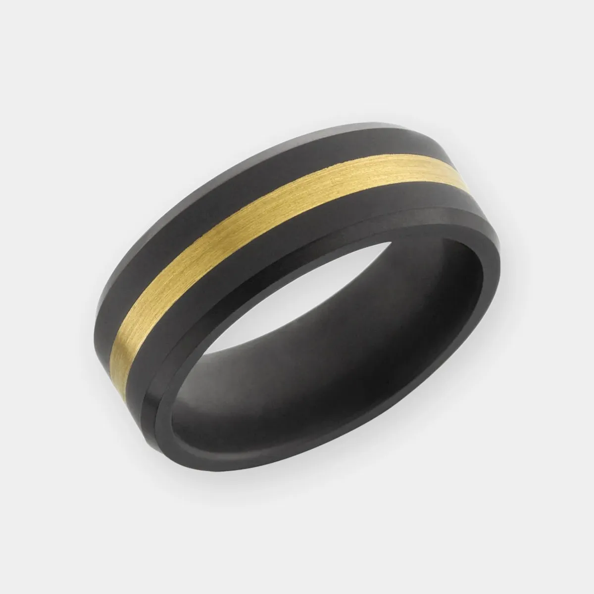 ARES 8mm - Size 10.5 - Polished Finish 24k Yellow Gold Inlay - SHIPS WITHIN 2 BUSINESS DAYS sold by Elysium Black Diamond
