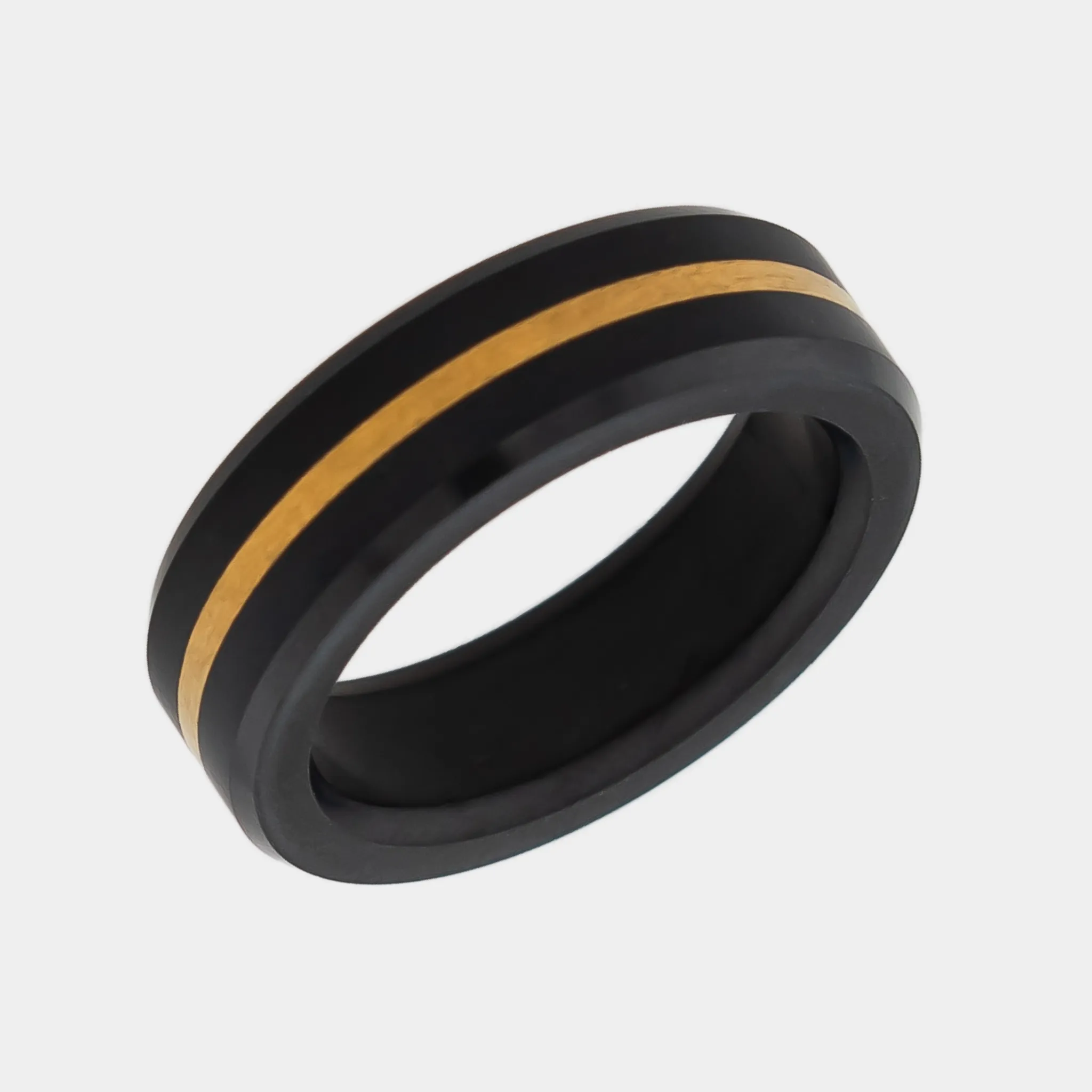 ARES - 7mm - Size 12 - Polished Finish 24k Yellow Gold Inlay - SHIPS WITHIN 2 BUSINESS DAYS sold by Elysium Black Diamond