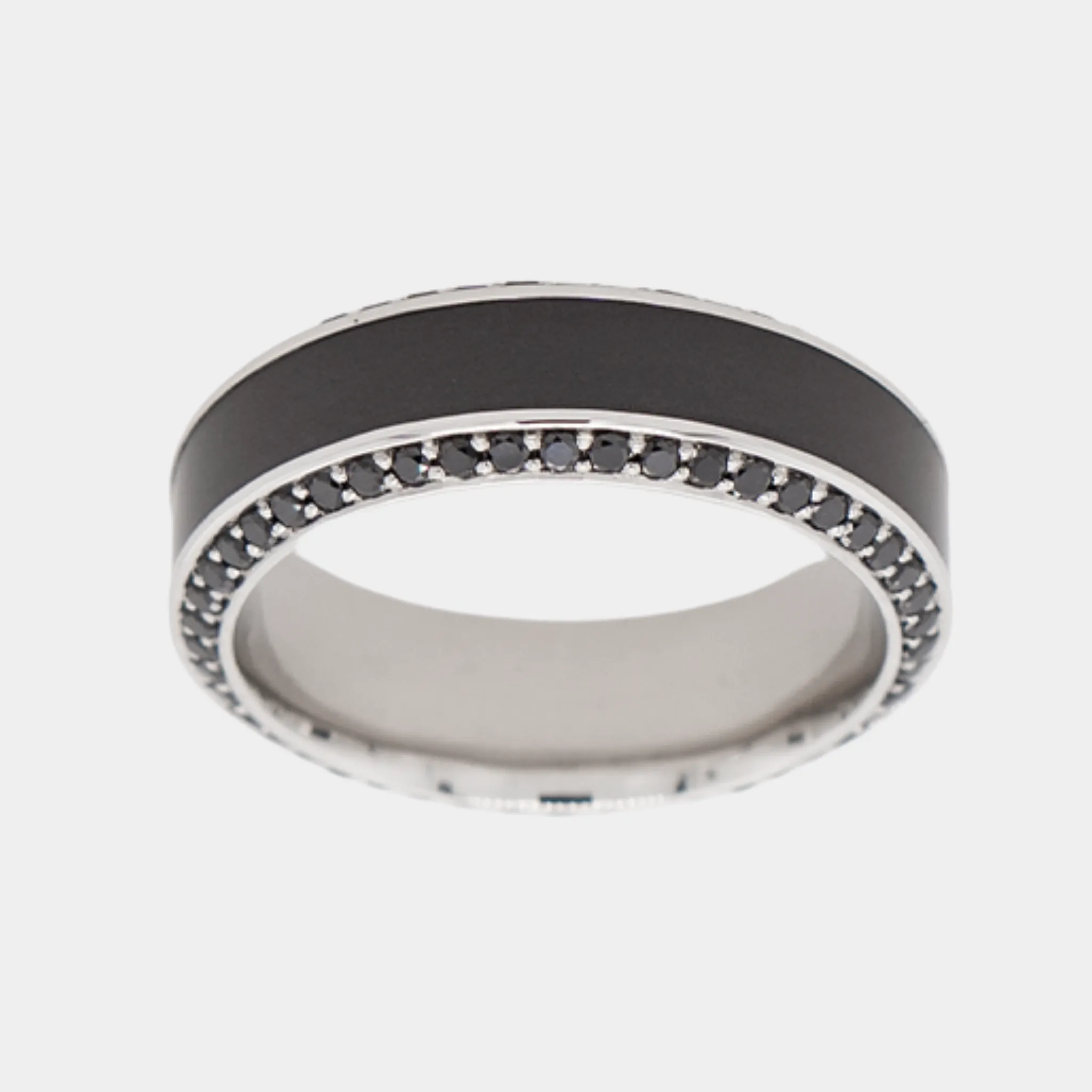 HELIOS - 7mm - Size 10 - Polished Finish - Platinum Band with Black Diamond inlay and Black Diamond Insets - SHIPS WITHIN 2 BUSINESS DAYS sold by Elysium Black Diamond product image thumbnail 4