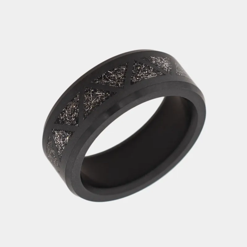 Black Diamond - Men’s Ring 8mm - Authentic Muonionalausta Meteorite Triangle Pattern Inlay - ARES - Elysium Black Diamond sold by Elysium Black Diamond