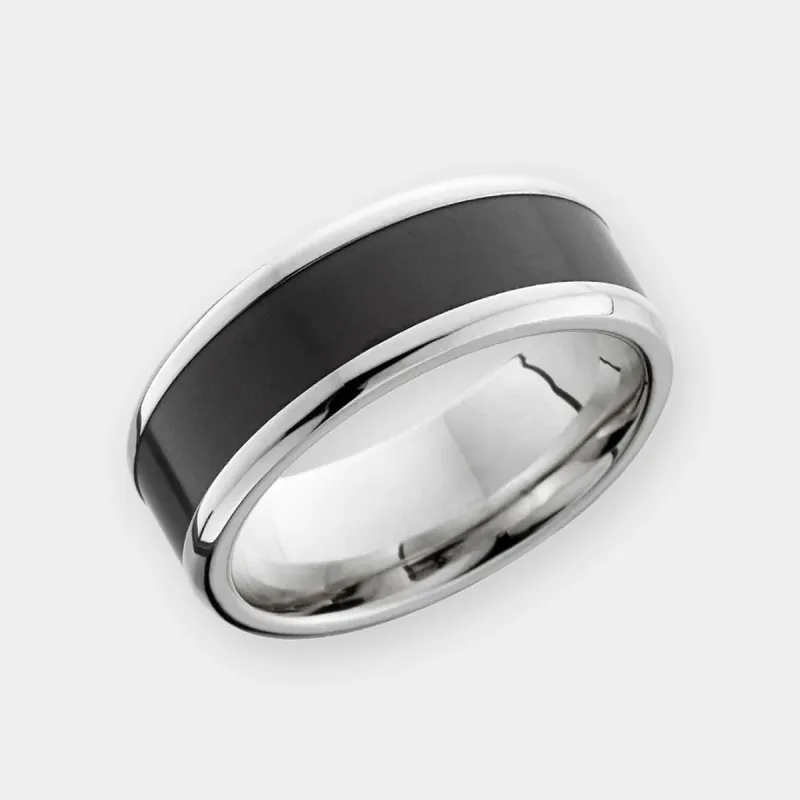 IMPERIUM ARES - 8mm - Size 11 - Polished Finish Platinum w/ Black Diamond Inlay - SHIPS WITHIN 2 BUSINESS DAYS sold by Elysium Black Diamond