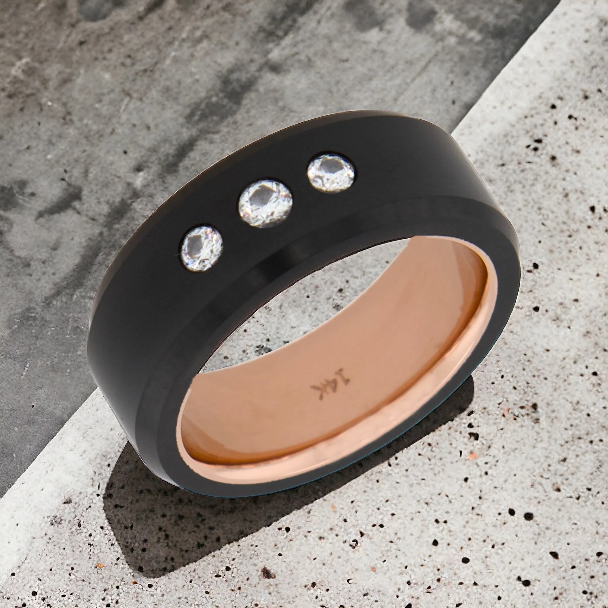 Black Diamond - Men’s Ring 8mm - Triple Stone With Sleeve - ARES - Elysium Black Diamond sold by Elysium Black Diamond product image thumbnail 4