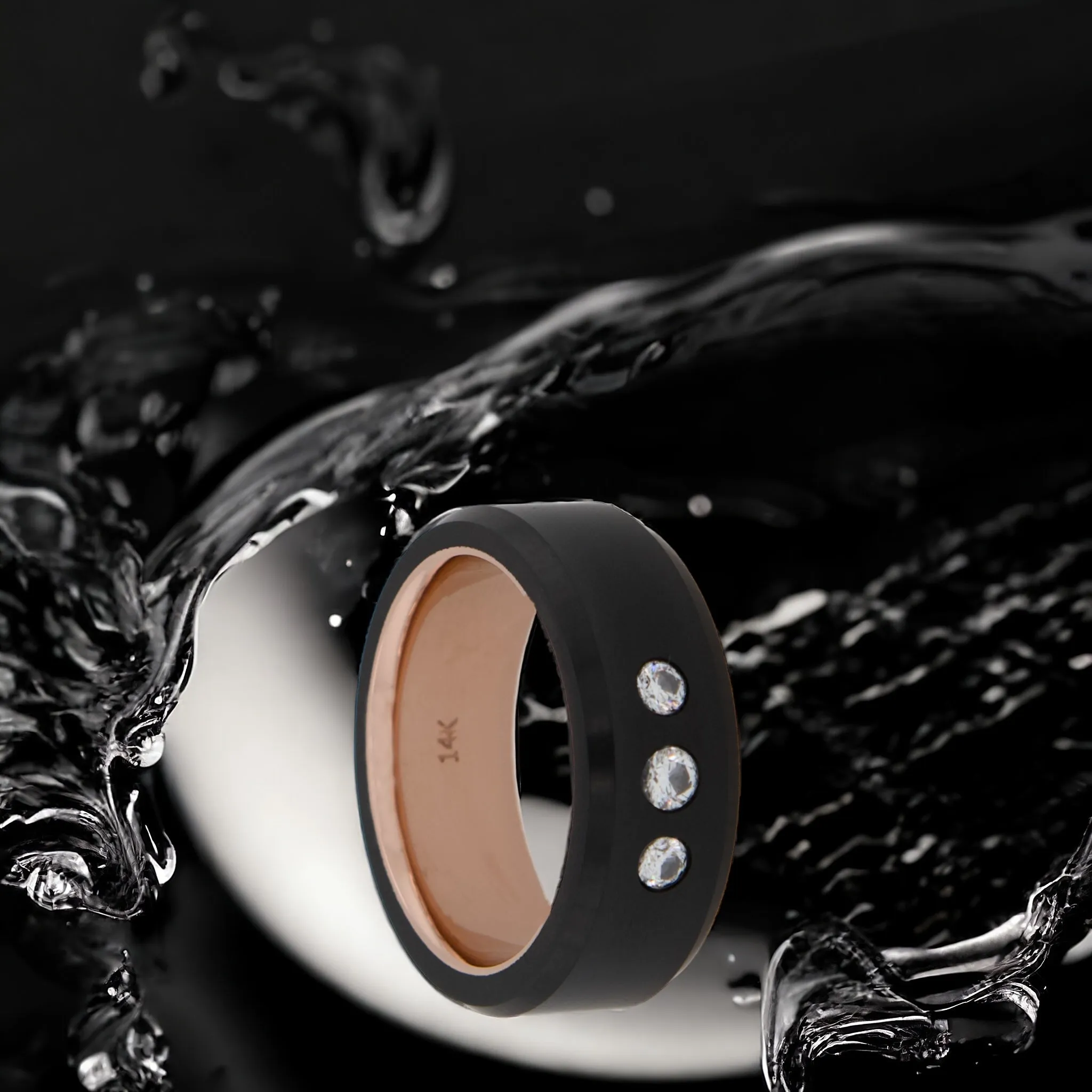 Black Diamond - Men’s Ring 8mm - Triple Stone With Sleeve - ARES - Elysium Black Diamond sold by Elysium Black Diamond product image thumbnail 5