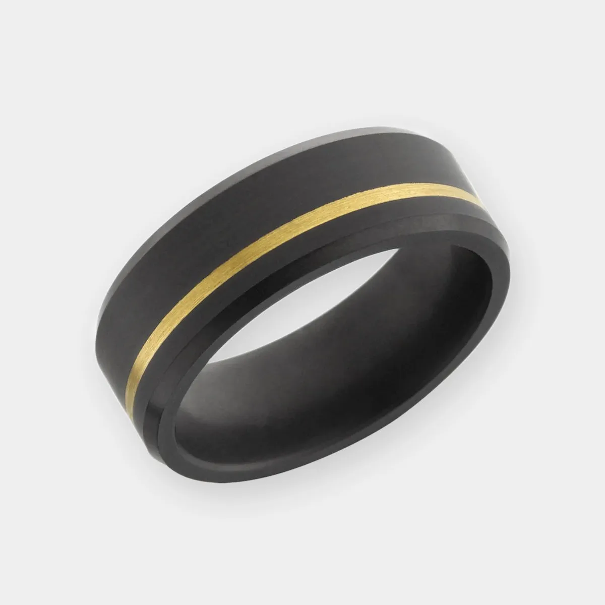ARES 8mm - Size 12 - Satin Finish Offset Inlay 14K Yellow Gold - SHIPS WITHIN 2 BUSINESS DAYS sold by Elysium Black Diamond