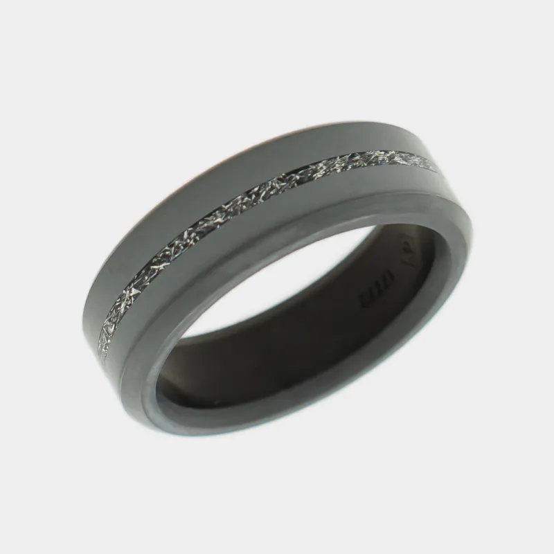 ARES 7mm - Size 10 - Polished Authentic Muonionalausta Meteorite Inlay - SHIPS WITHIN 2 BUSINESS DAYS sold by Elysium Black Diamond