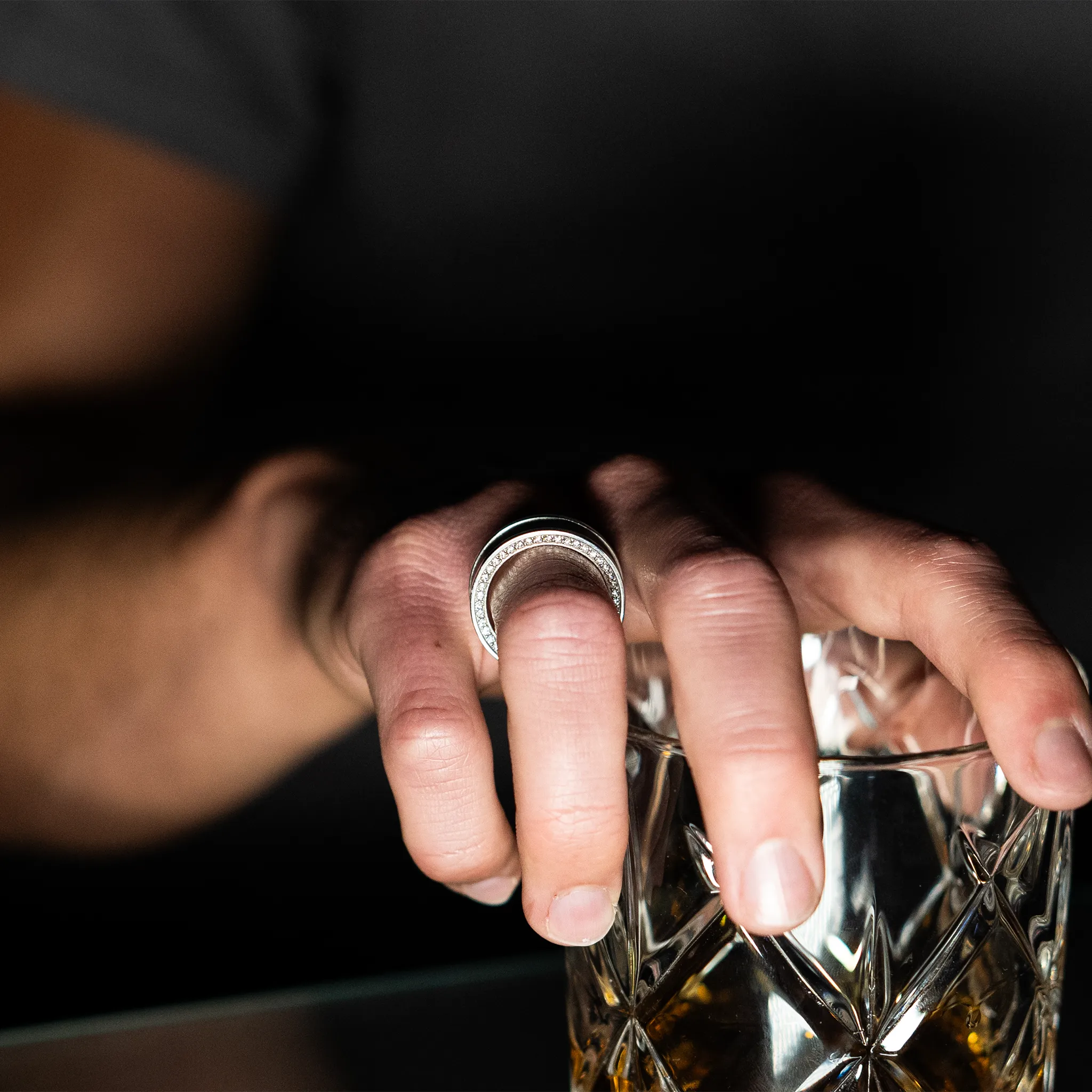 Black Diamond - Men’s Ring 7mm - Platinum Band with Black Diamond inlay and Diamond Insets - ZEUS - Elysium Black Diamond sold by Elysium Black Diamond product image thumbnail 3