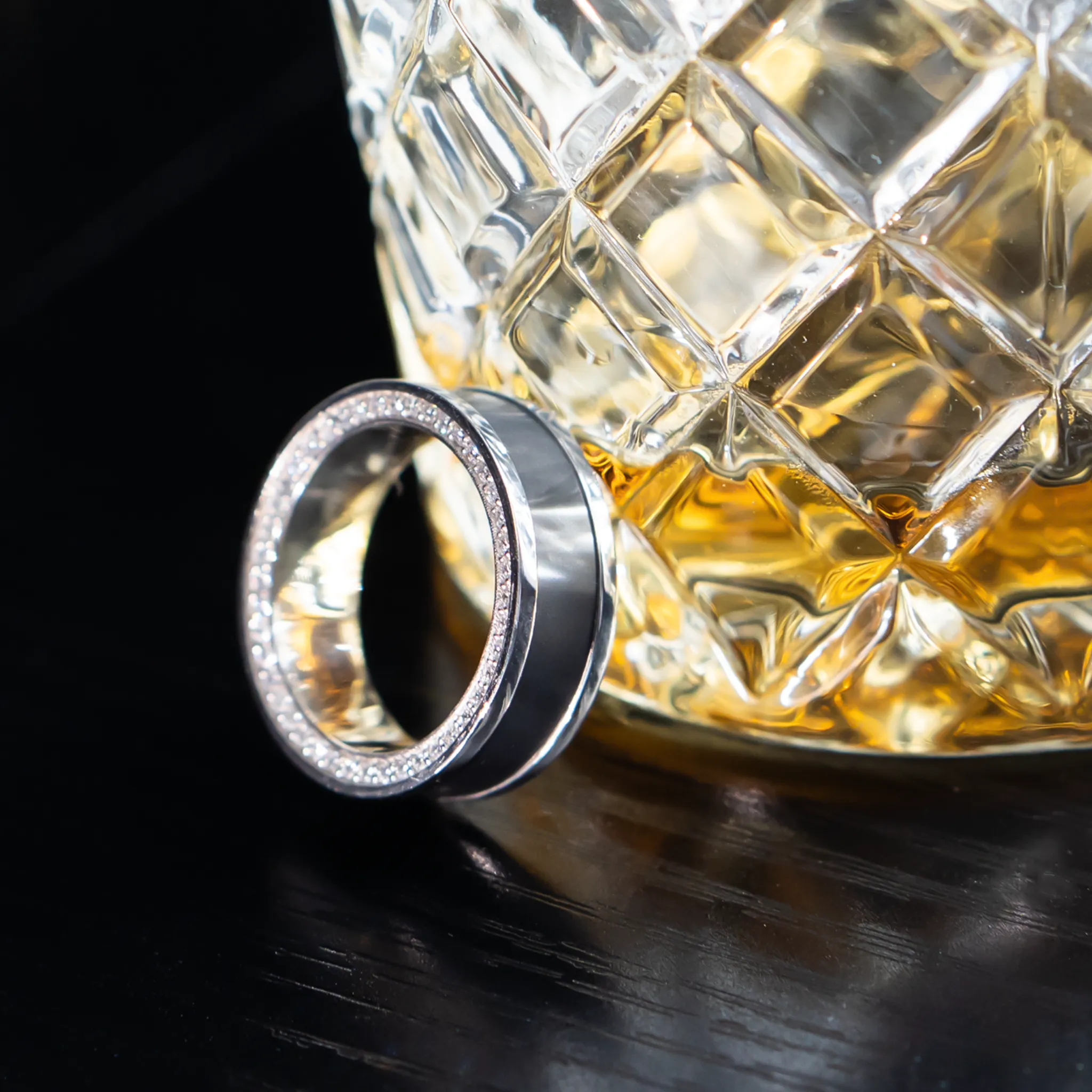 Black Diamond - Men’s Ring 7mm - Platinum Band with Black Diamond inlay and Diamond Insets - ZEUS - Elysium Black Diamond sold by Elysium Black Diamond product image thumbnail 5