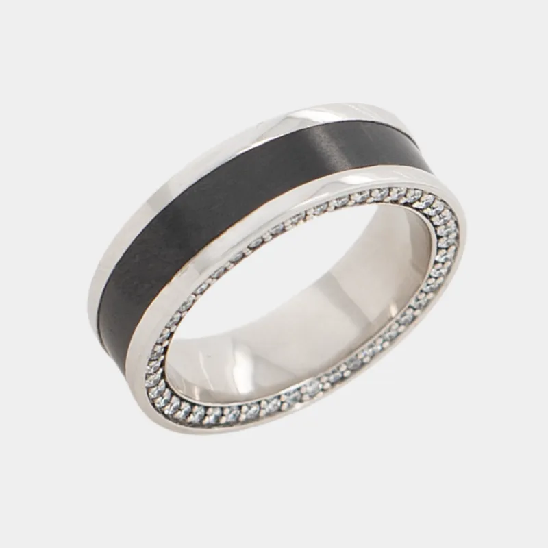ZEUS 7mm - Size 11.5 - Polished Finish - Platinum Band with Black Diamond Inlay and White Diamond Insets - SHIPS WITHIN 2 BUSINESS DAYS sold by Elysium Black Diamond