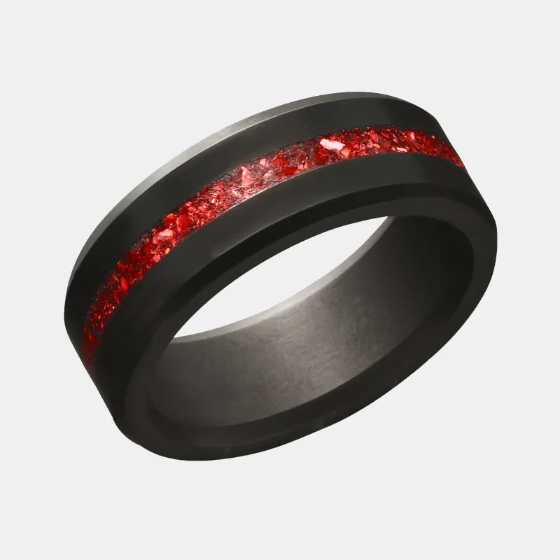 KRATOS 8mm - Size 11.5 - Matte Finish - Red Opal Inlay - SHIPS WITHIN 2 BUSINESS DAYS sold by Elysium Black Diamond