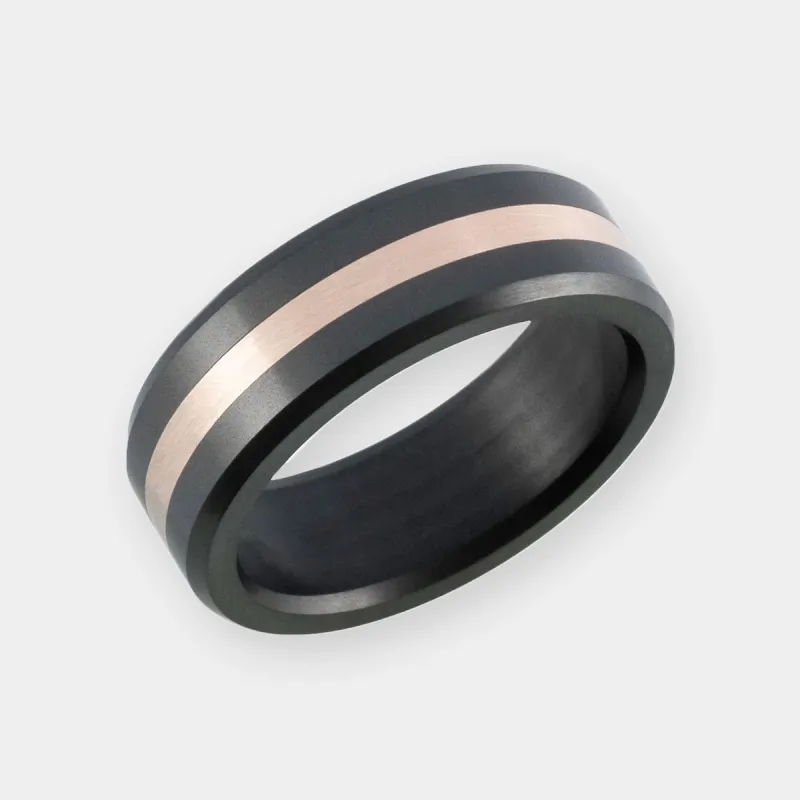 ARES 8mm - Size 11 - Matte Finish 10k Rose Gold Inlay - SHIPS WITHIN 2 BUSINESS DAYS sold by Elysium Black Diamond