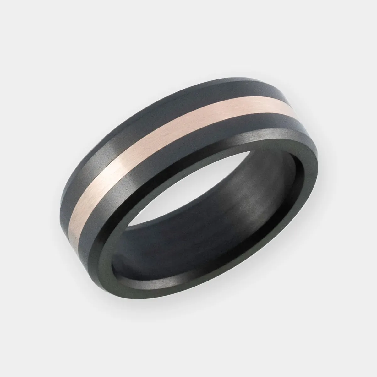 ARES 8mm - Size 11 - Matte Finish 10k Rose Gold Inlay - SHIPS WITHIN 2 BUSINESS DAYS sold by Elysium Black Diamond