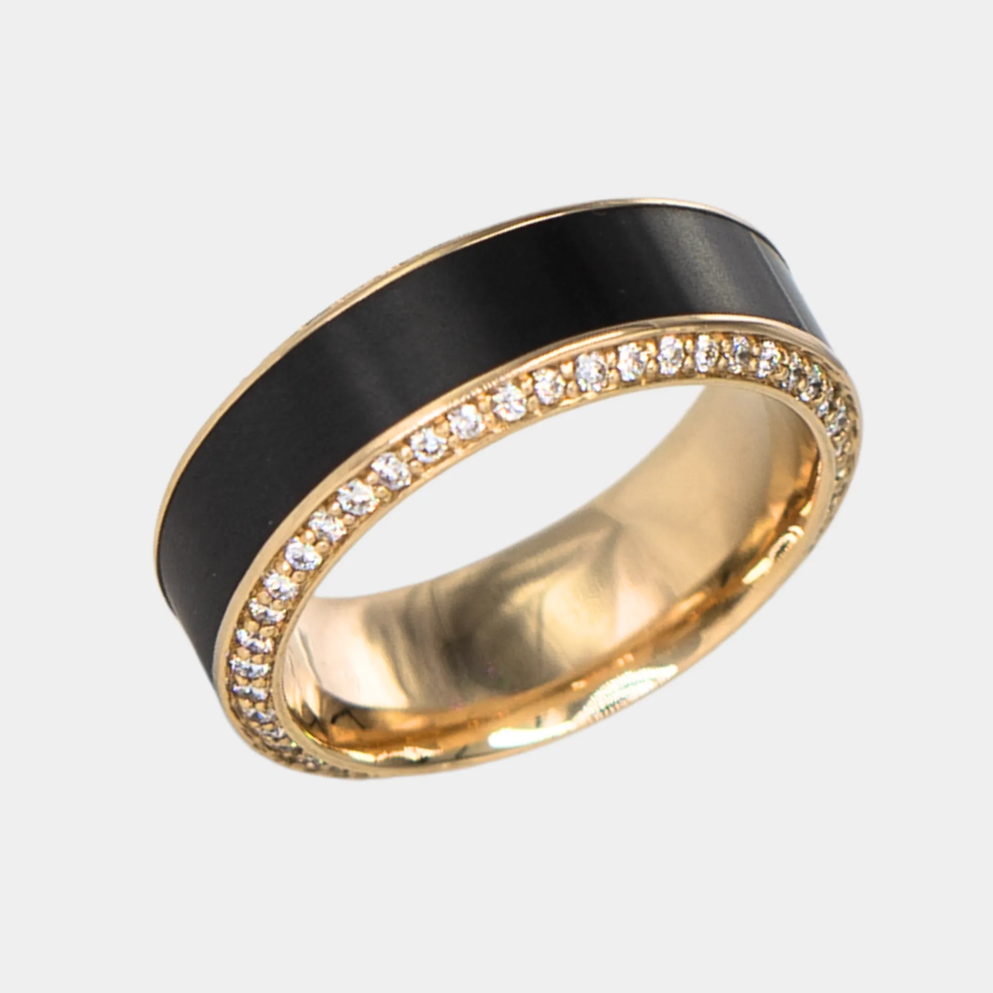 HELIOS - 8mm - Size 10 - 14K Yellow Gold Band with Black Diamond inlay and White Diamond Insets Polished Finish - SHIPS WITHIN 2 BUSINESS DAYS sold by Elysium Black Diamond