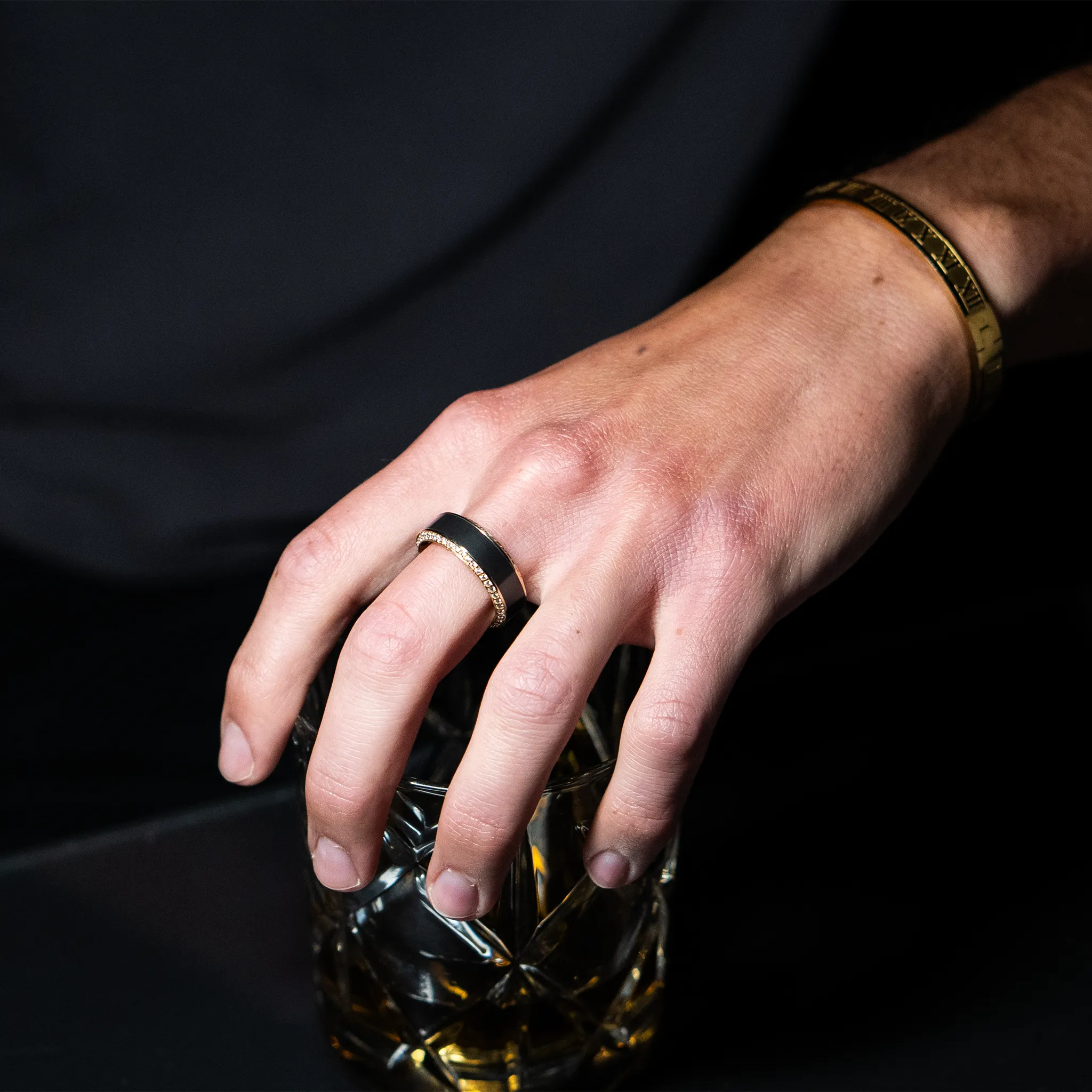 HELIOS - 8mm - Size 10 - 14K Yellow Gold Band with Black Diamond inlay and White Diamond Insets Polished Finish - SHIPS WITHIN 2 BUSINESS DAYS sold by Elysium Black Diamond product image thumbnail 3