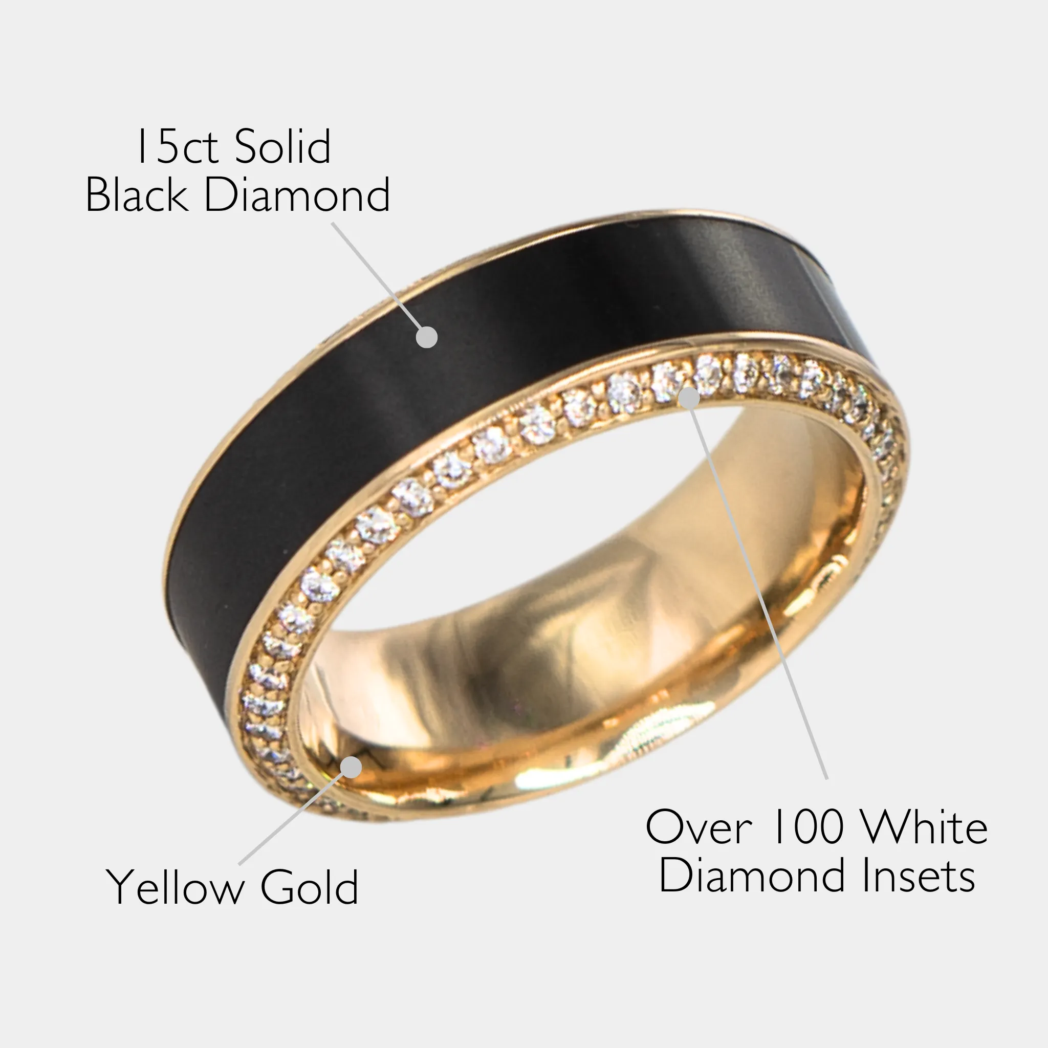 HELIOS - 8mm - Size 10 - 14K Yellow Gold Band with Black Diamond inlay and White Diamond Insets Polished Finish - SHIPS WITHIN 2 BUSINESS DAYS sold by Elysium Black Diamond product image thumbnail 2