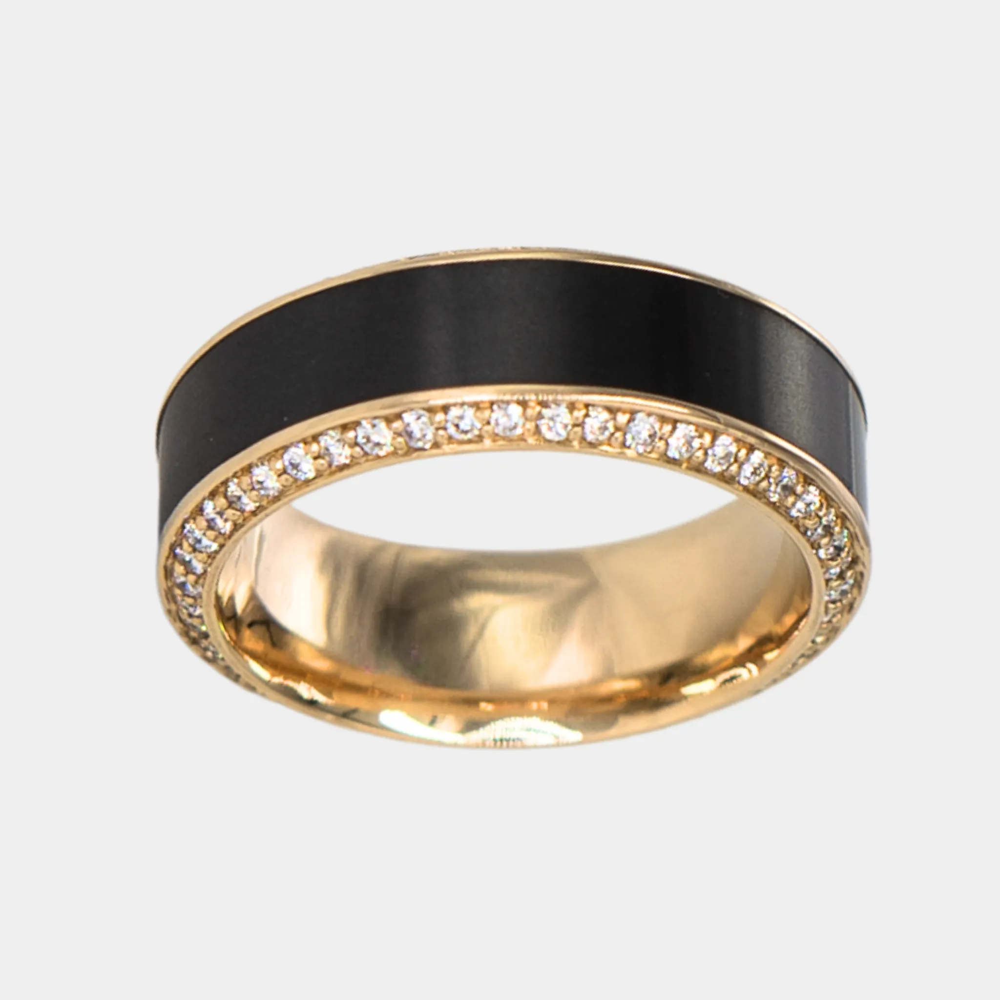 HELIOS - 8mm - Size 10 - 14K Yellow Gold Band with Black Diamond inlay and White Diamond Insets Polished Finish - SHIPS WITHIN 2 BUSINESS DAYS sold by Elysium Black Diamond product image thumbnail 4