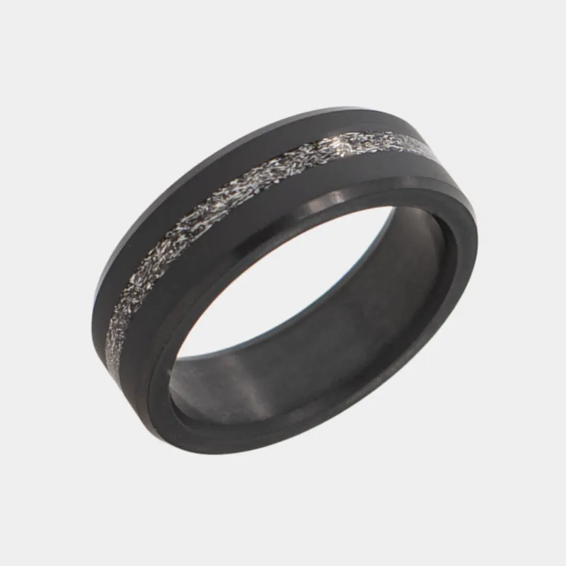ARES 8mm - Size 10 - Matte  Authentic Muonionalausta Meteorite Inlay - SHIPS WITHIN 2 BUSINESS DAYS made by Elysium Black Diamond