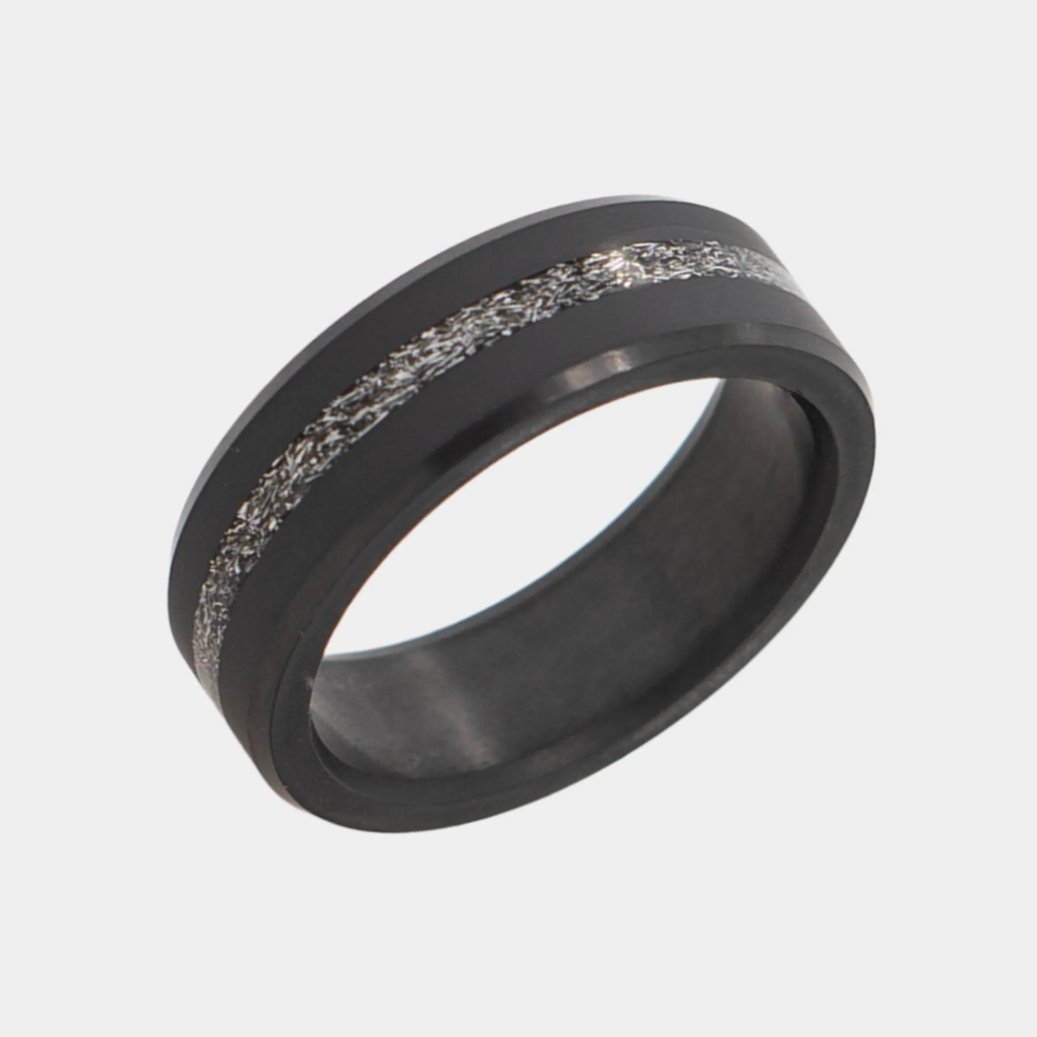 ARES 8mm - Size 10 - Matte Authentic Muonionalausta Meteorite Inlay - SHIPS WITHIN 2 BUSINESS DAYS sold by Elysium Black Diamond