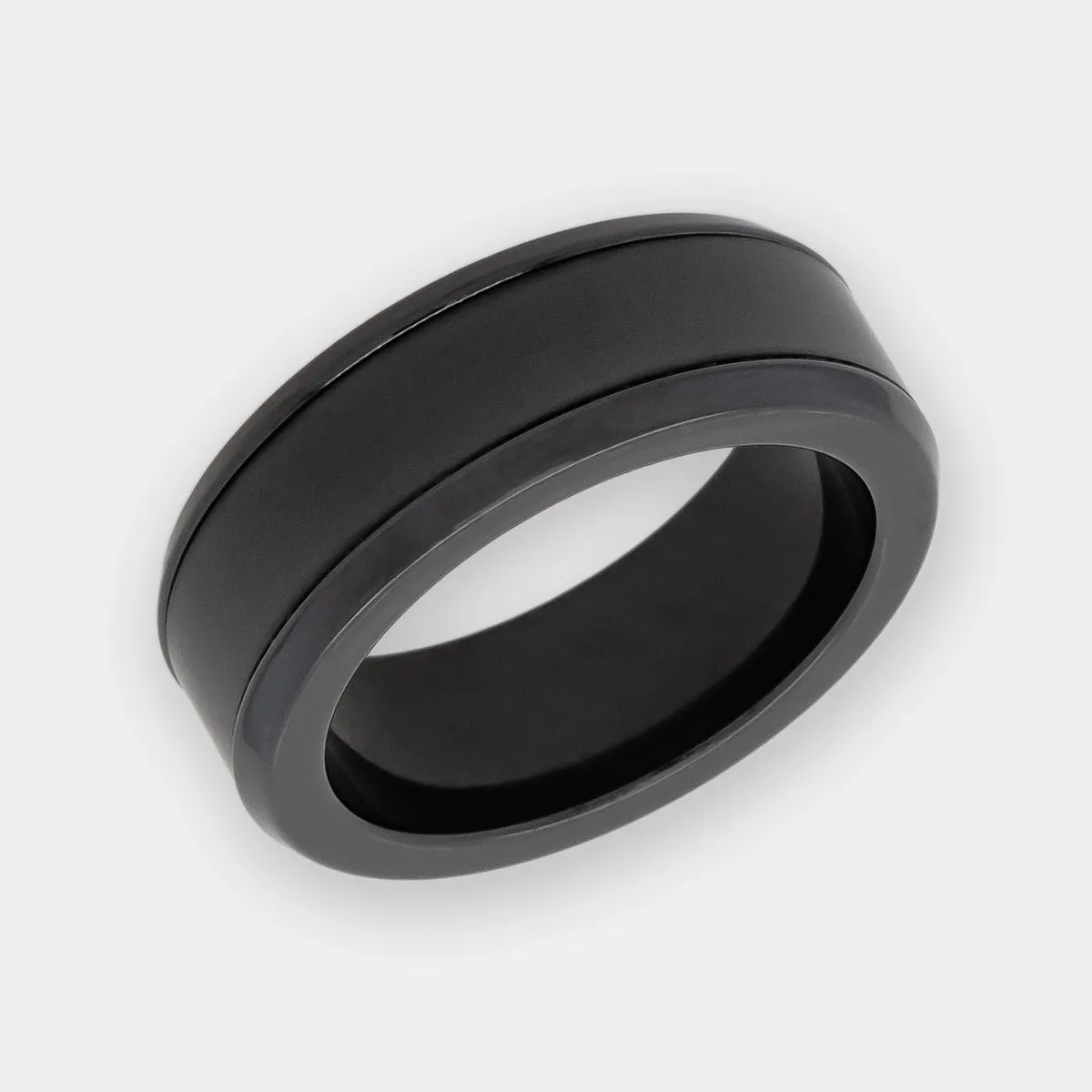 ACTEON 8mm - Size 10 - Polished Finish Zirconium w/ Black Diamond Inlay - SHIPS WITHIN 2 BUSINESS DAYS sold by Elysium Black Diamond