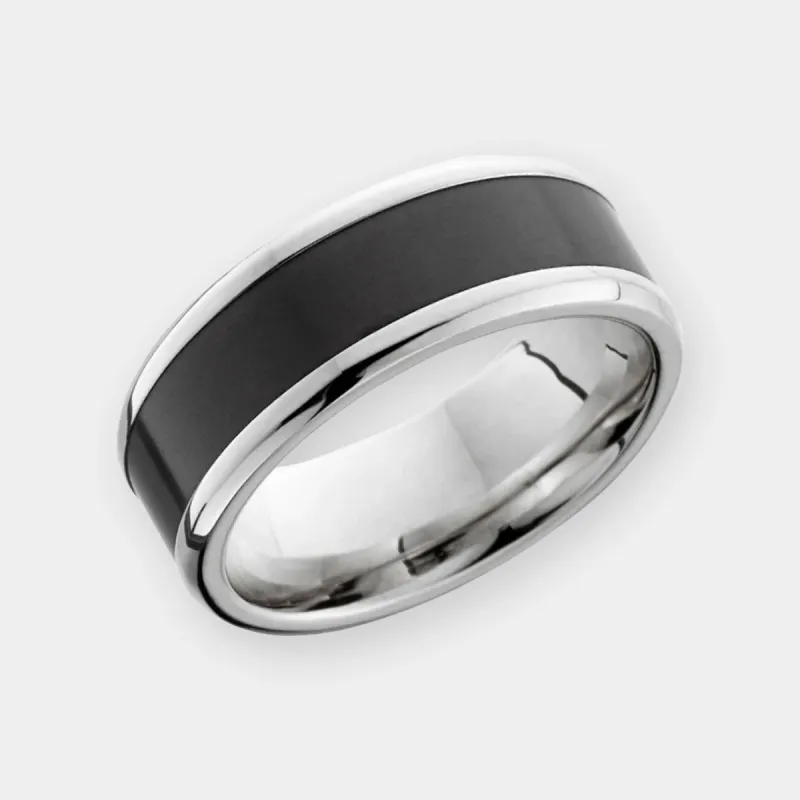 HERCULES 8mm - Size 12 - Polished Finish Titanium w/ Black Diamond Inlay - SHIPS WITHIN 2 BUSINESS DAYS made by Elysium Black Diamond