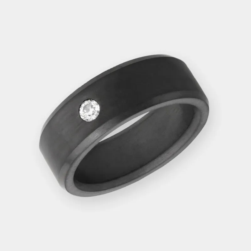 ARES 8mm - Size 9.5 - Polished Finish White Diamond Inset - SHIPS WITHIN 2 BUSINESS DAYS made by Elysium Black Diamond