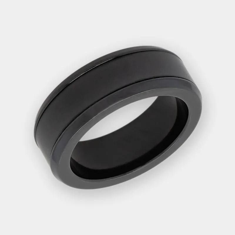 ACTEON 7mm - Size 8.5 - Polished Finish Zirconium w/ Black Diamond Inlay - SHIPS WITHIN 2 BUSINESS DAYS made by Elysium Black Diamond