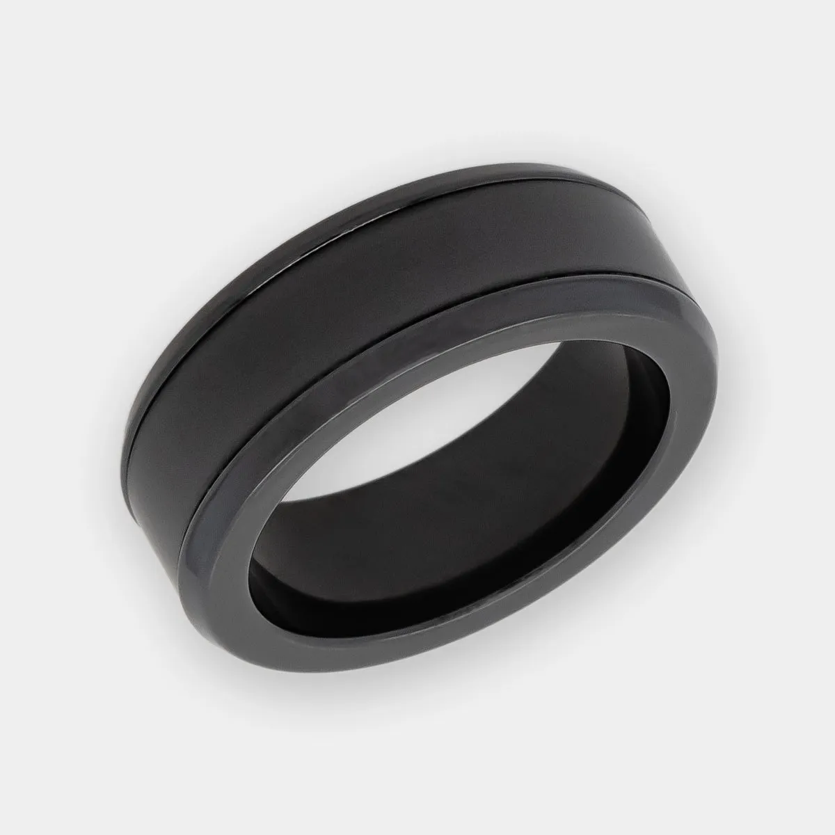 ACTEON 7mm - Size 8.5 - Polished Finish Zirconium w/ Black Diamond Inlay - SHIPS WITHIN 2 BUSINESS DAYS sold by Elysium Black Diamond