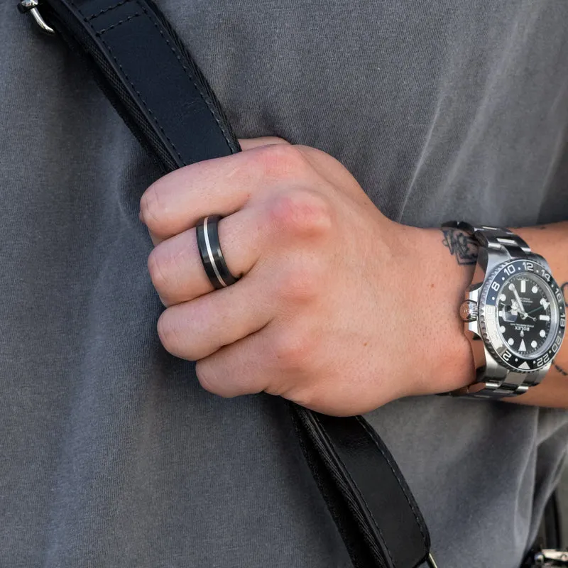 Black Diamond - Men’s Ring 8mm - Platinum Inlay - ARES - Elysium Black Diamond sold by Elysium Black Diamond product image thumbnail 3