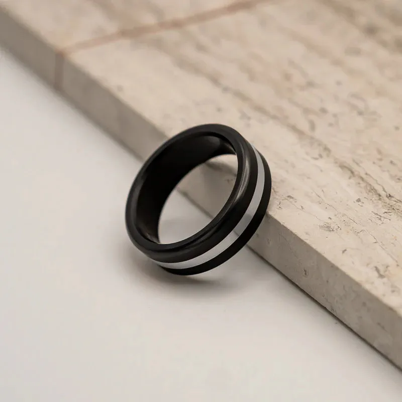 Black Diamond - Men’s Ring 8mm - Platinum Inlay - ARES - Elysium Black Diamond sold by Elysium Black Diamond product image thumbnail 5