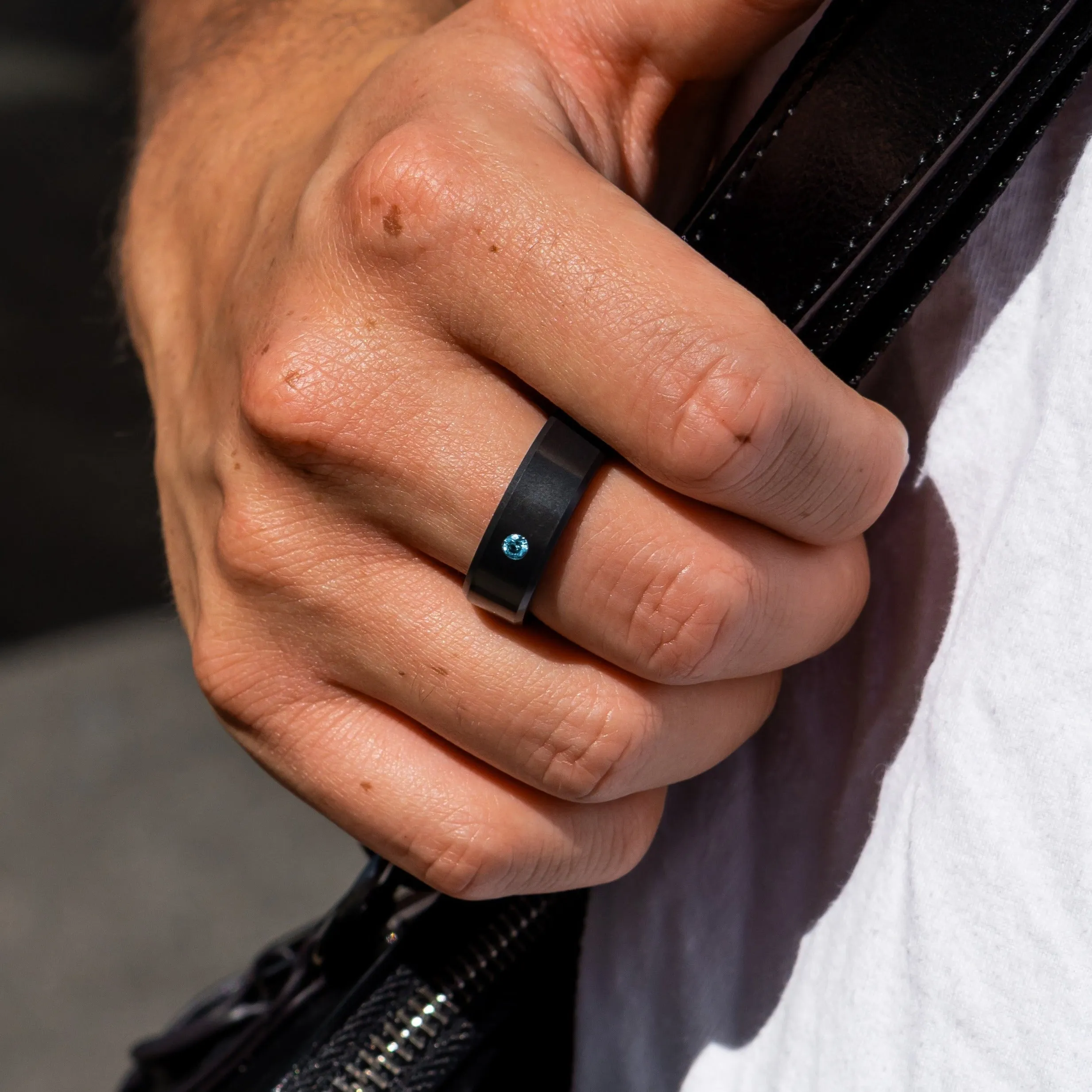 ARES 8mm - Size 6 - Polished Finish Blue Diamond Inset - SHIPS WITHIN 2 BUSINESS DAYS sold by Elysium Black Diamond product image thumbnail 4