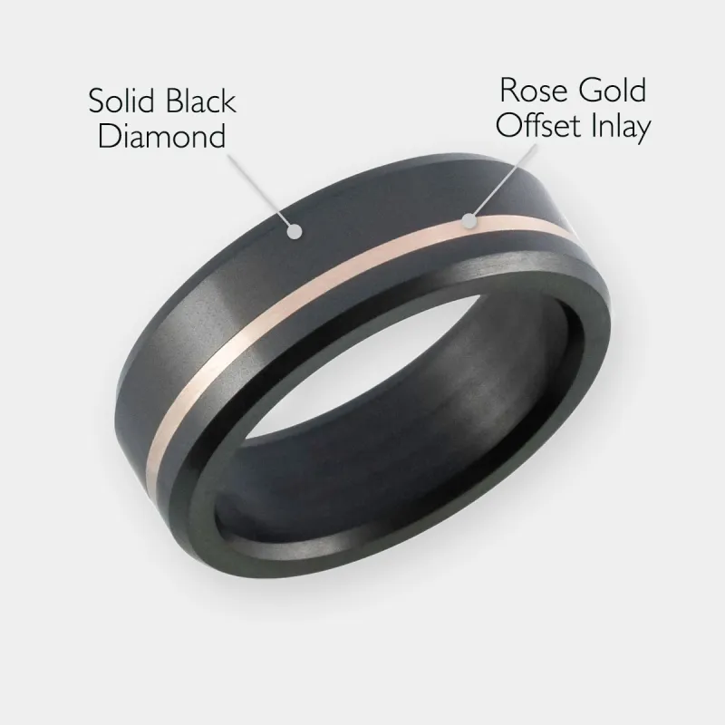 ARES 8mm - Size 10.5 - Polished Finish Offset Inlay Rose Gold - SHIPS WITHIN 2 BUSINESS DAYS sold by Elysium Black Diamond