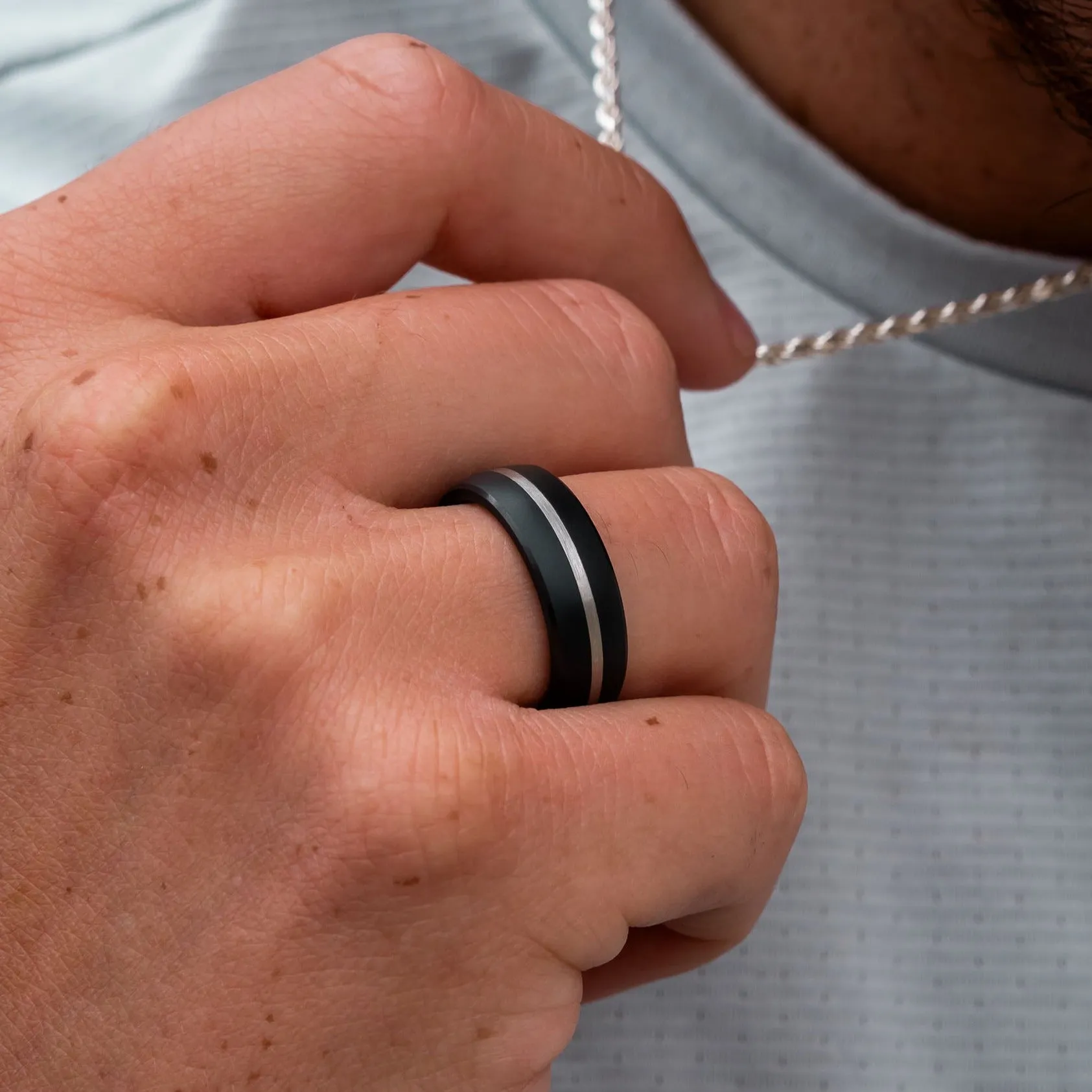 Black Diamond - Men’s Ring 7mm - Silver Inlay - NYX - Elysium Black Diamond sold by Elysium Black Diamond product image thumbnail 5