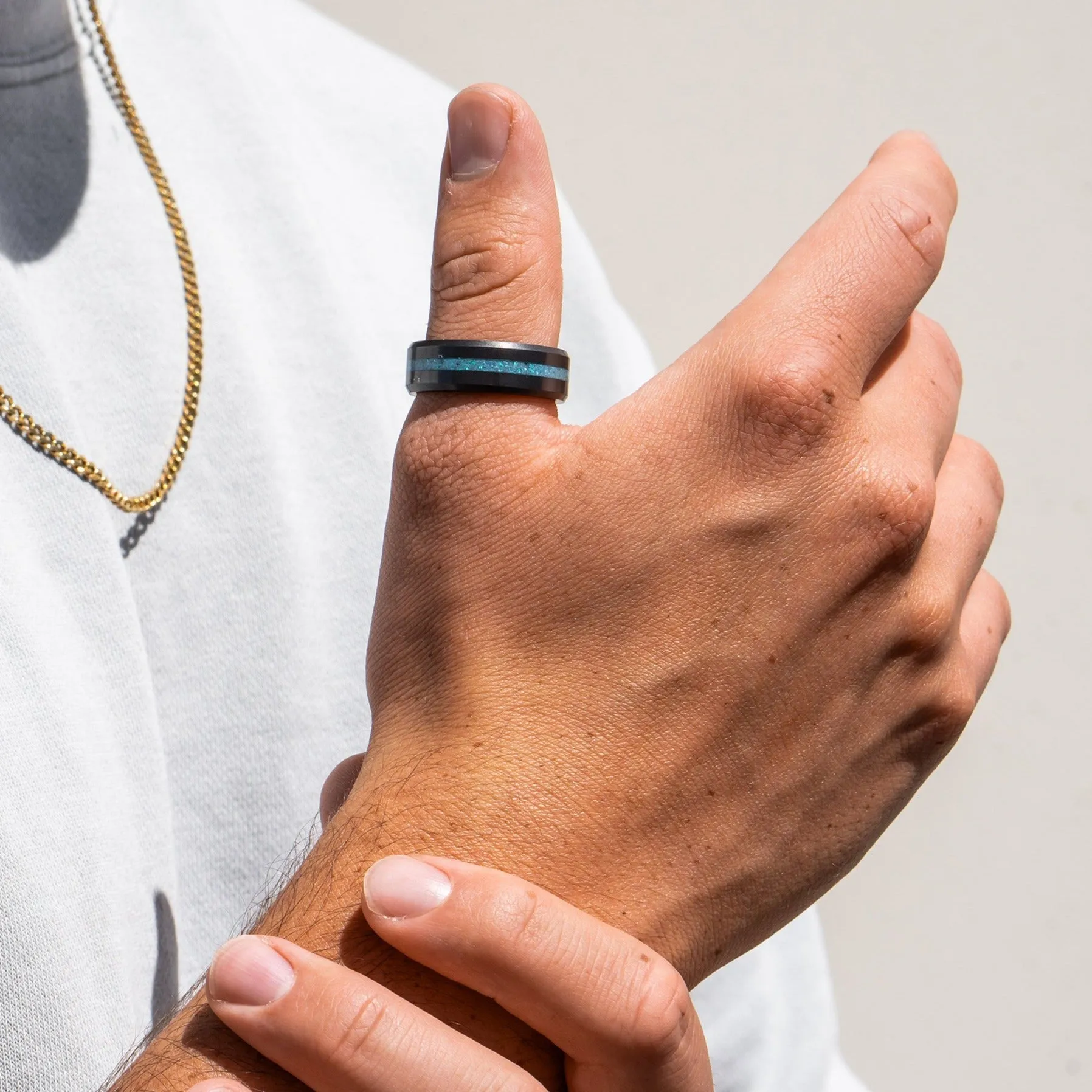 ARES 8mm - Size 12.5 - Polish Finish - Blue Opal Inlay - SHIPS WITHIN 2 BUSINESS DAYS sold by Elysium Black Diamond product image thumbnail 4