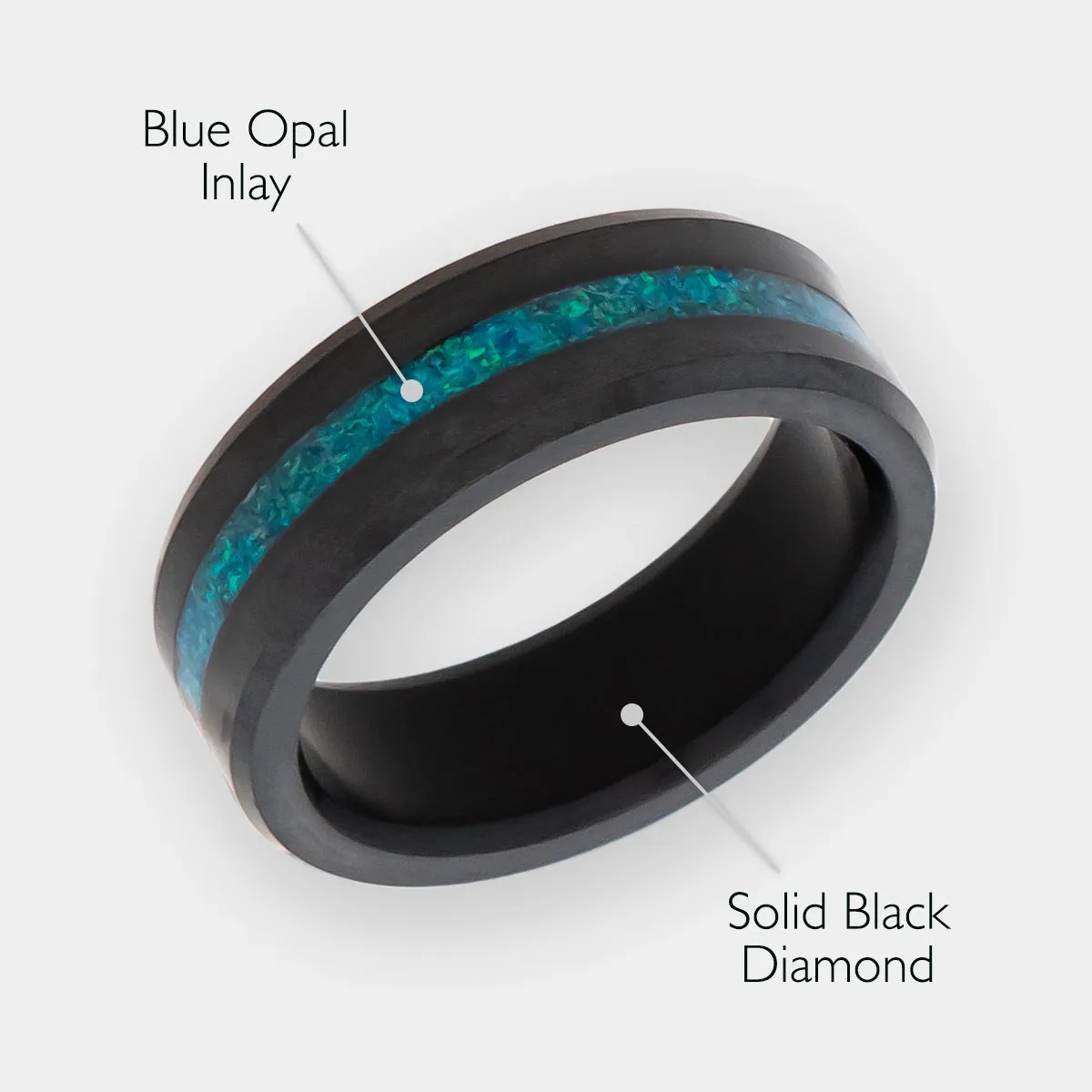 ARES 8mm - Size 12.5 - Polish Finish - Blue Opal Inlay - SHIPS WITHIN 2 BUSINESS DAYS sold by Elysium Black Diamond product image thumbnail 2